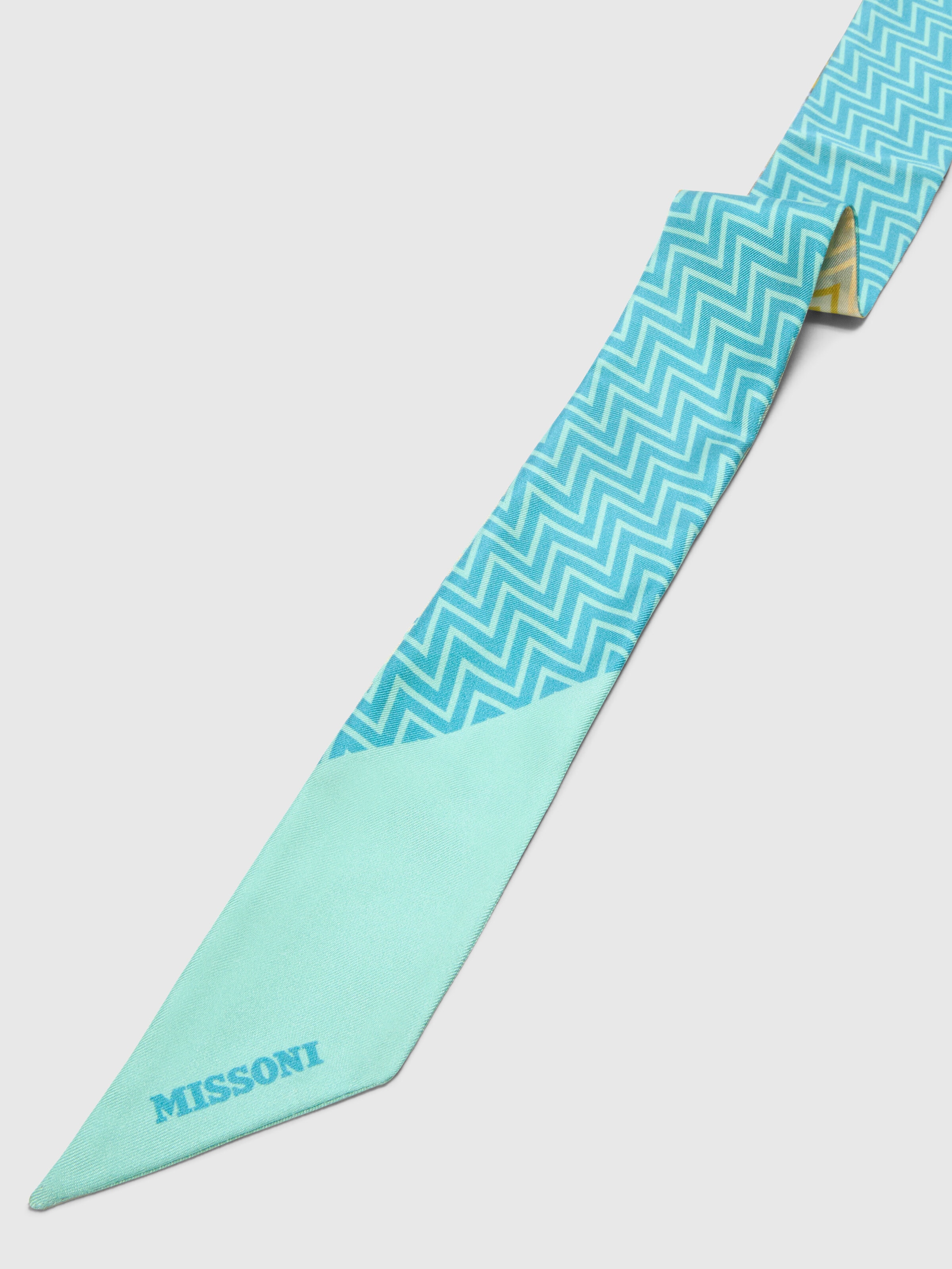 Foulard bandeau in seta zig zag e logo, Multicolore  - 1