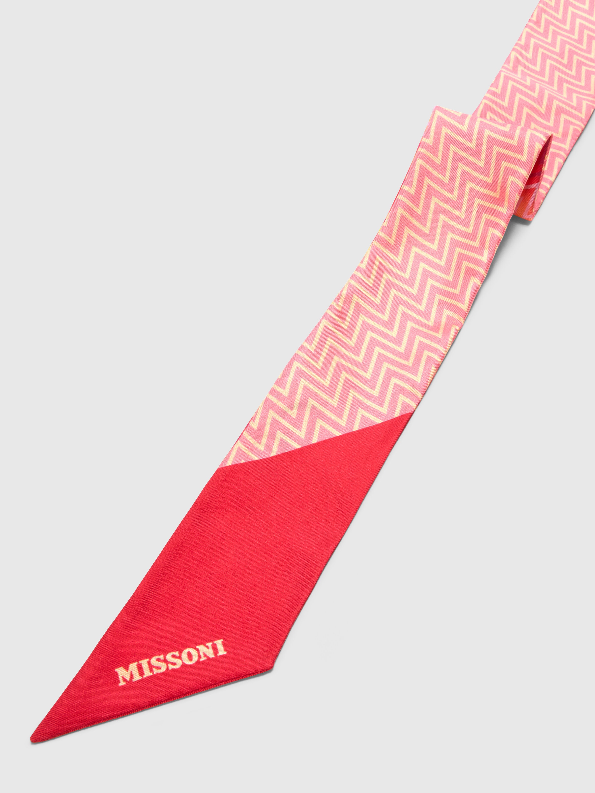 Foulard bandeau in seta zig zag e logo, Multicolore  - 1