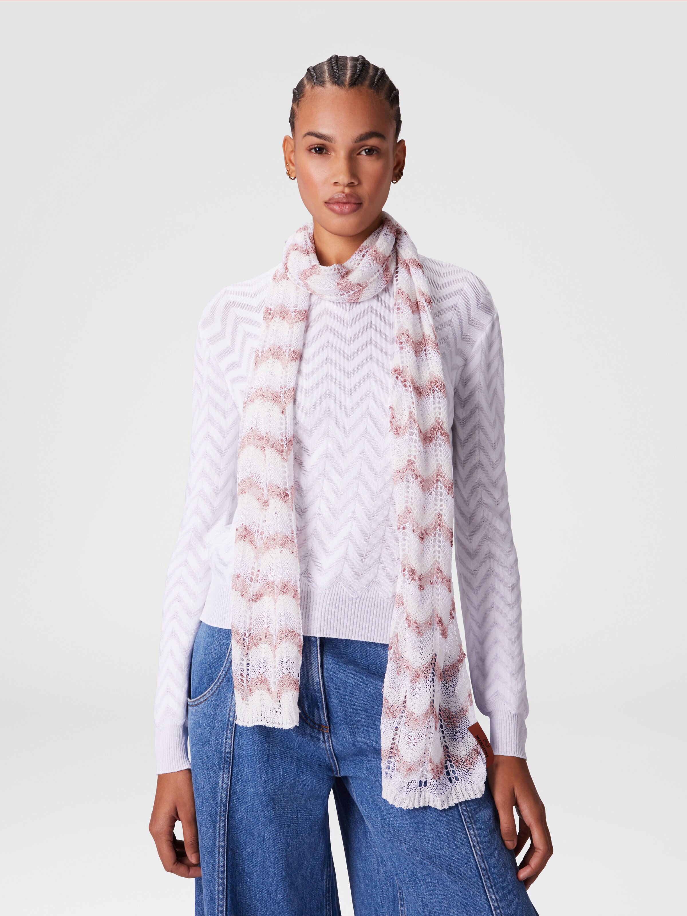 Knit scarf with chevron pattern, Multicoloured  - 2