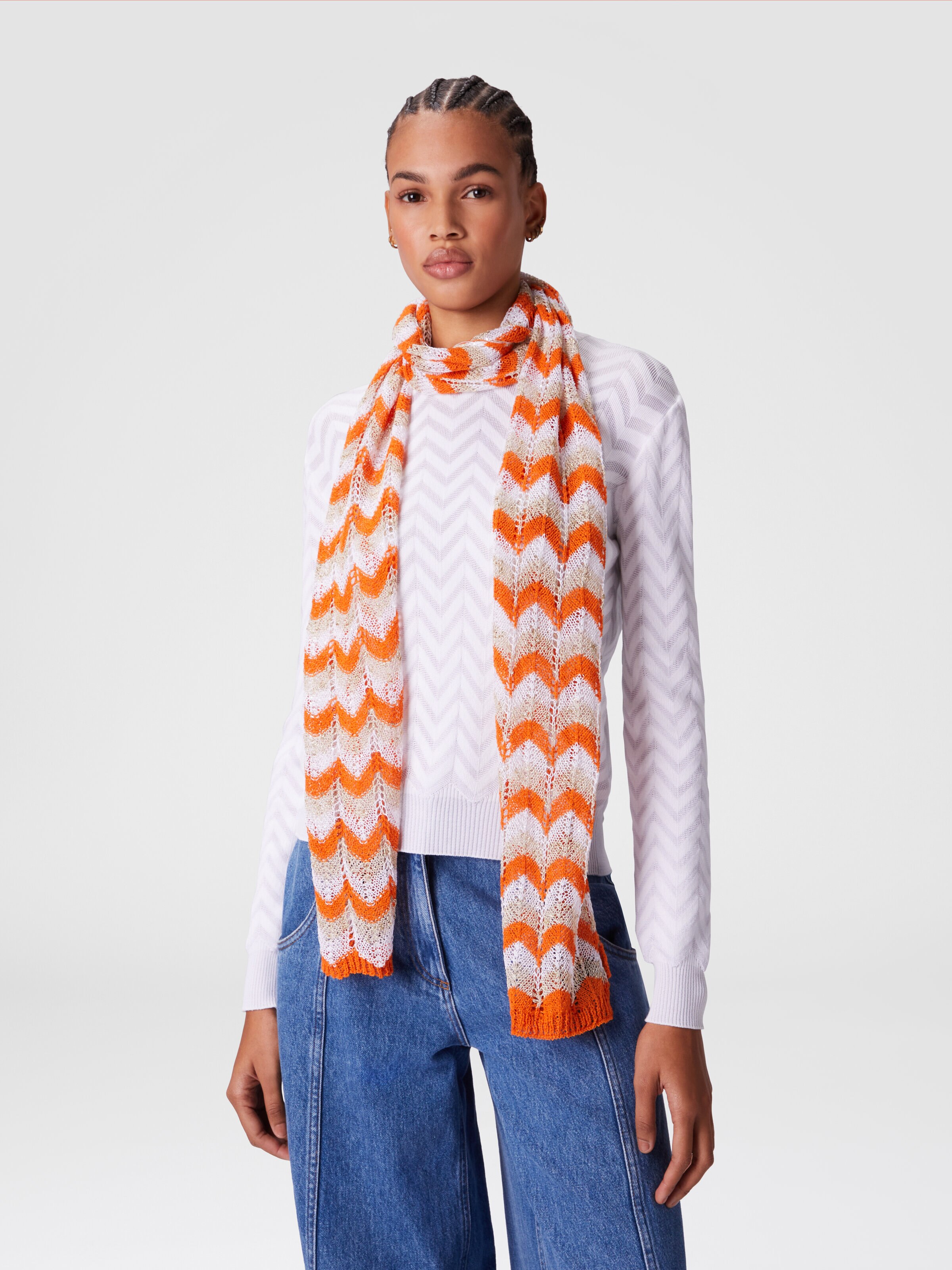 Knit scarf with chevron pattern, Multicoloured  - 2