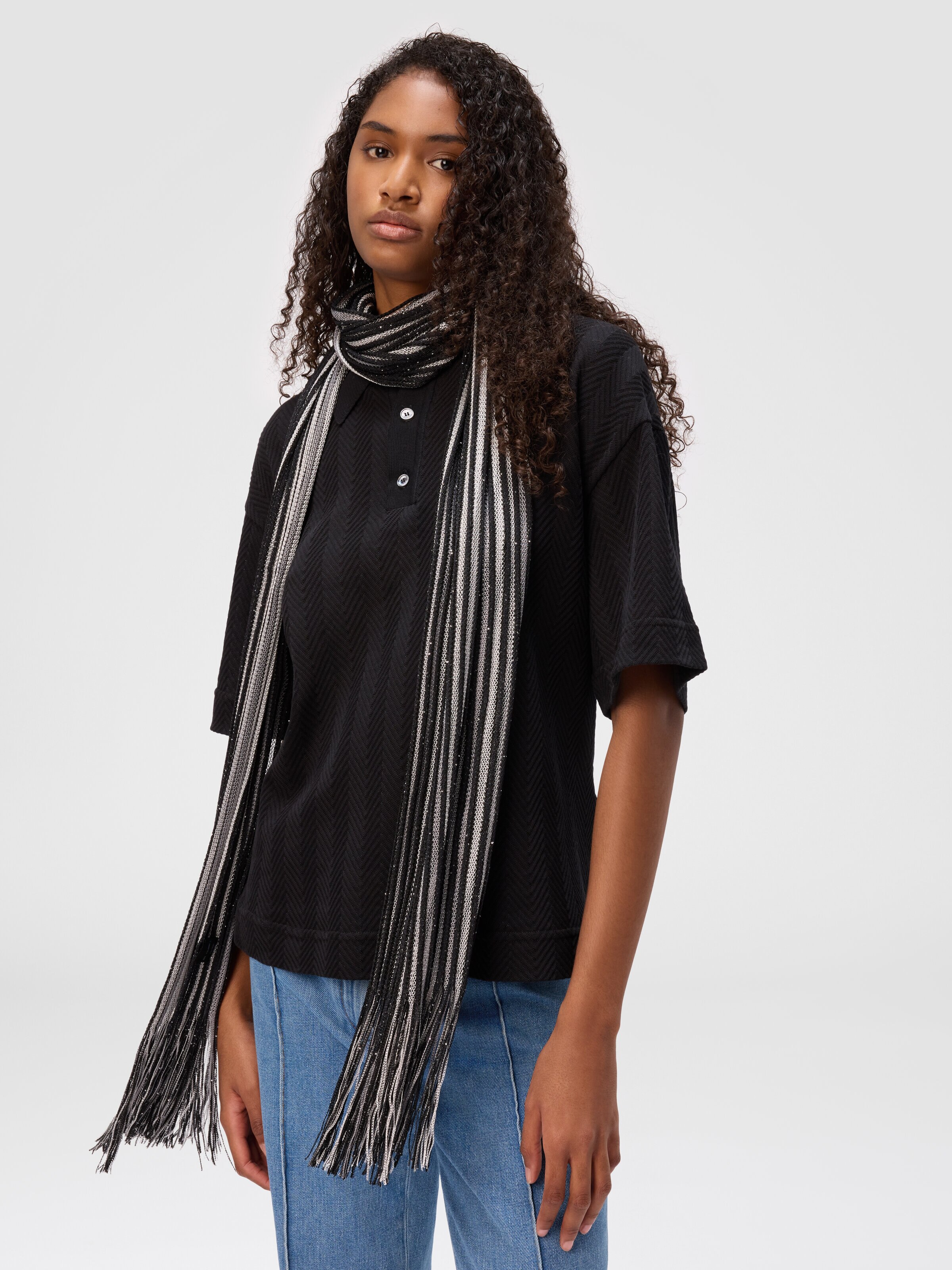 Sciarpa a righe con frange, Multicolore  - 2