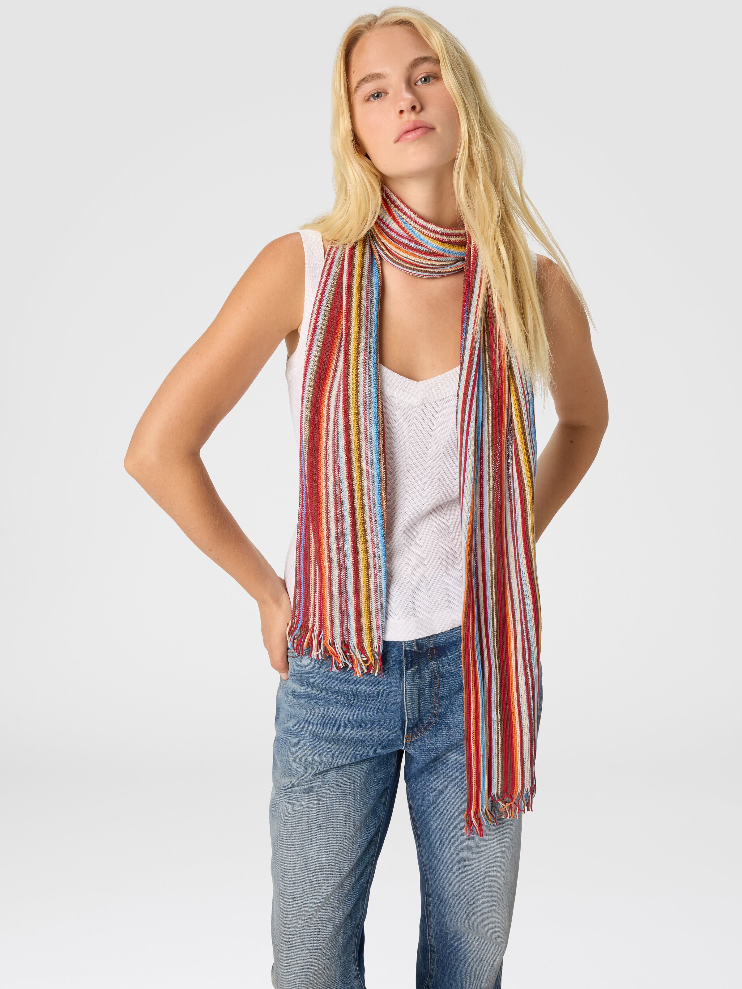 100% Cotton Striped Pattern Scarf, Multicoloured  - 2