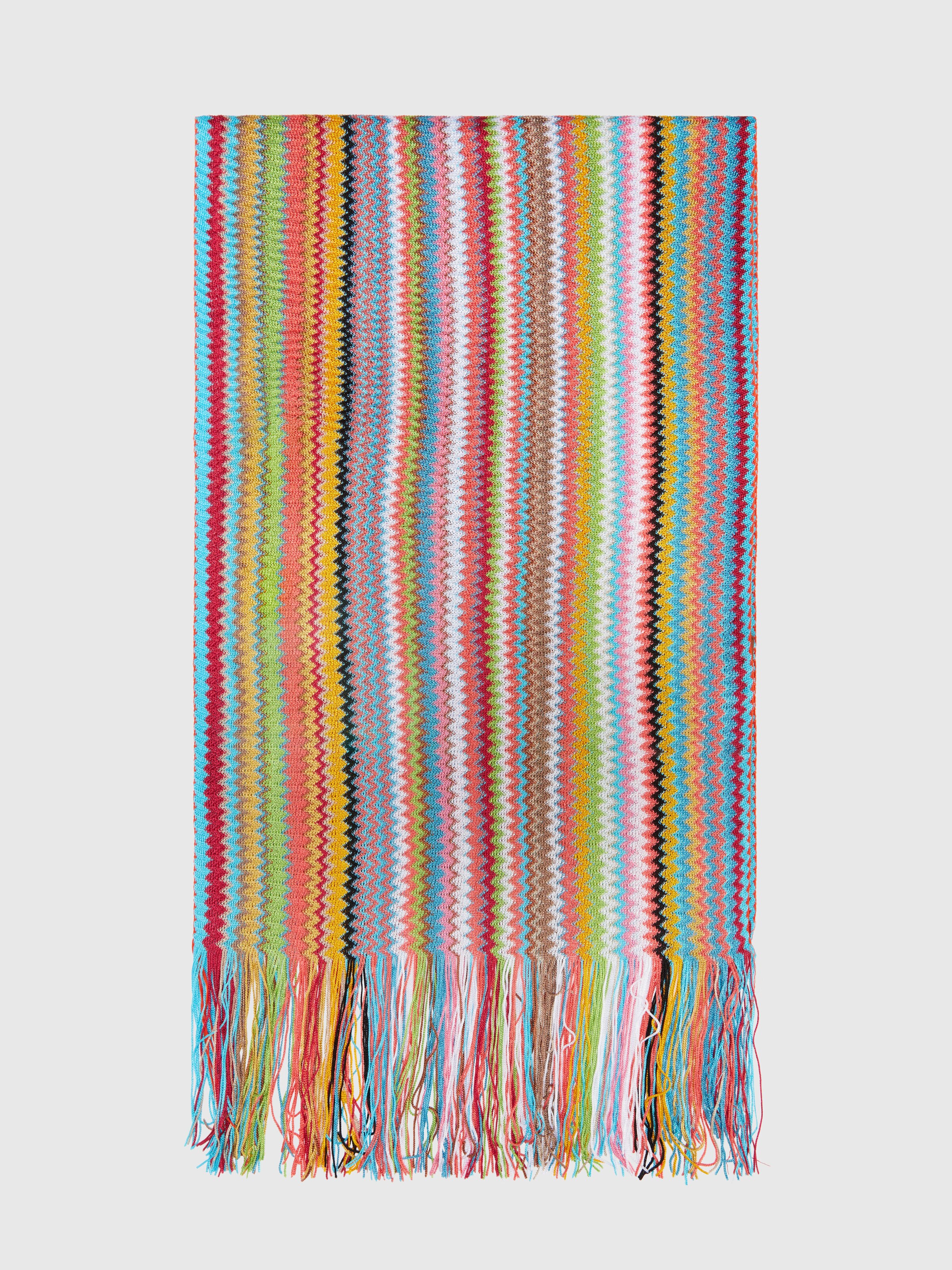 100% viscose scarf with zigzag pattern and fringes, Multicoloured  - 0