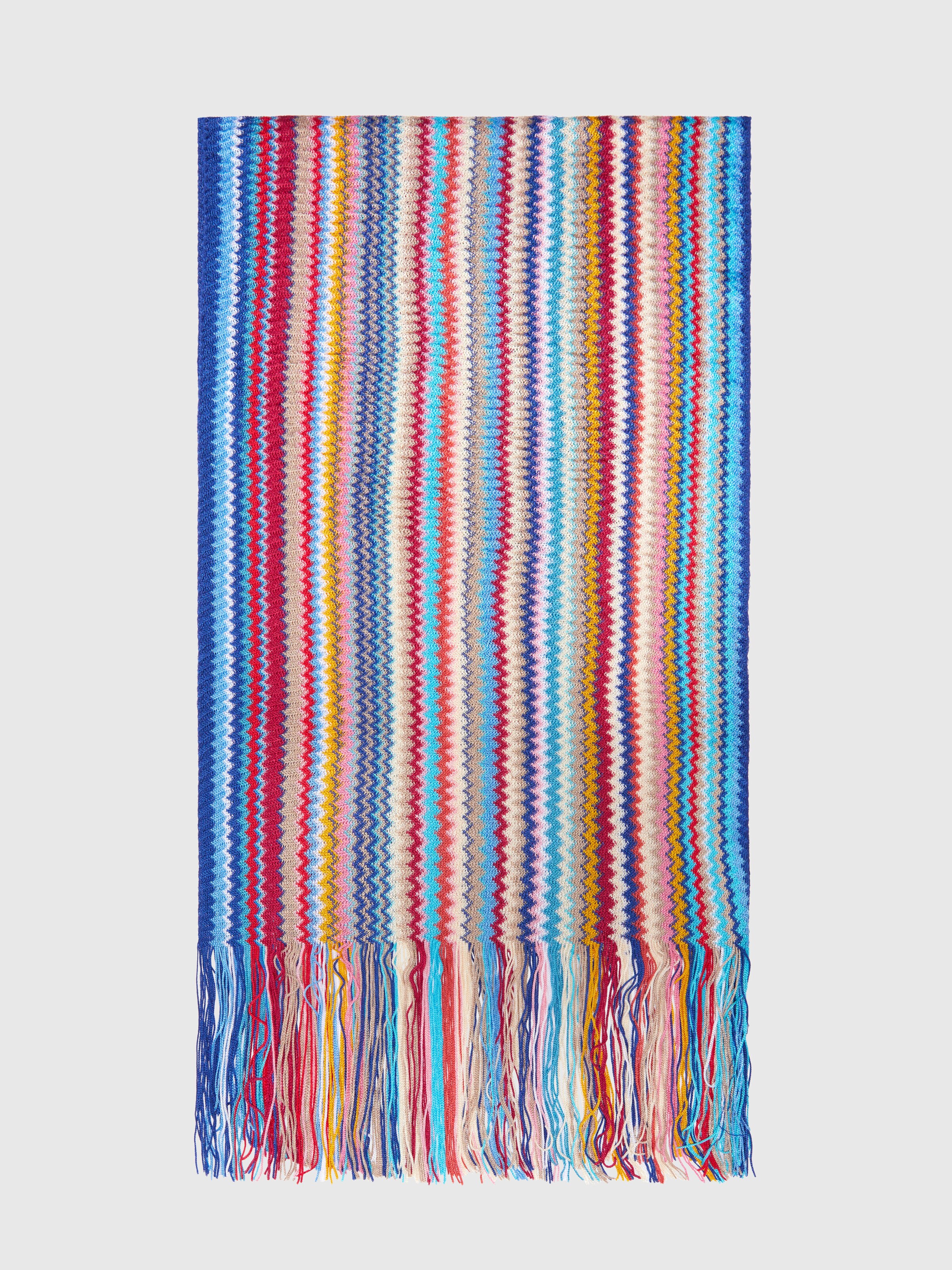 100% viscose scarf with zigzag pattern and fringes, Multicoloured  - 0