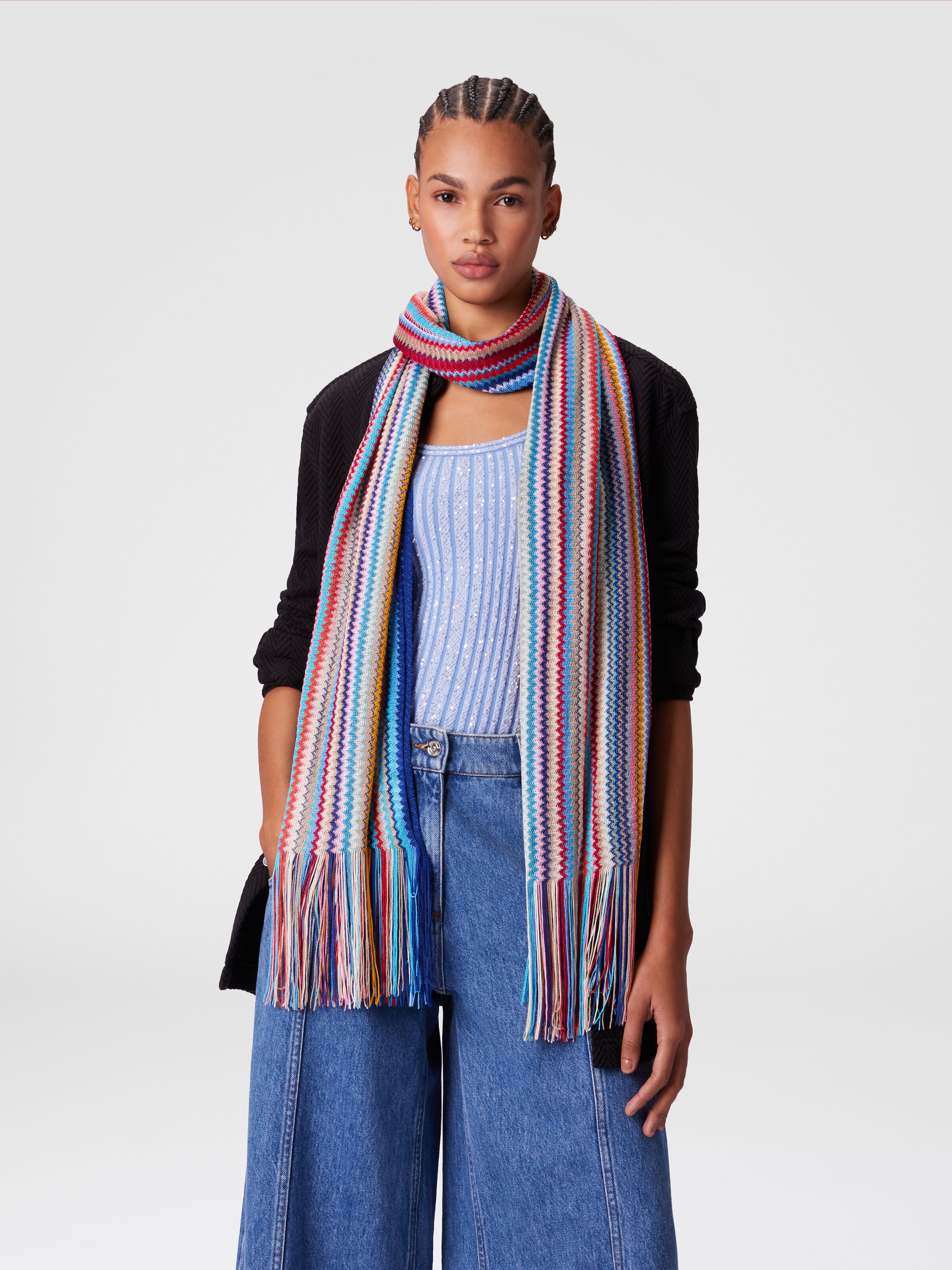 100% viscose scarf with zigzag pattern and fringes, Multicoloured  - 2