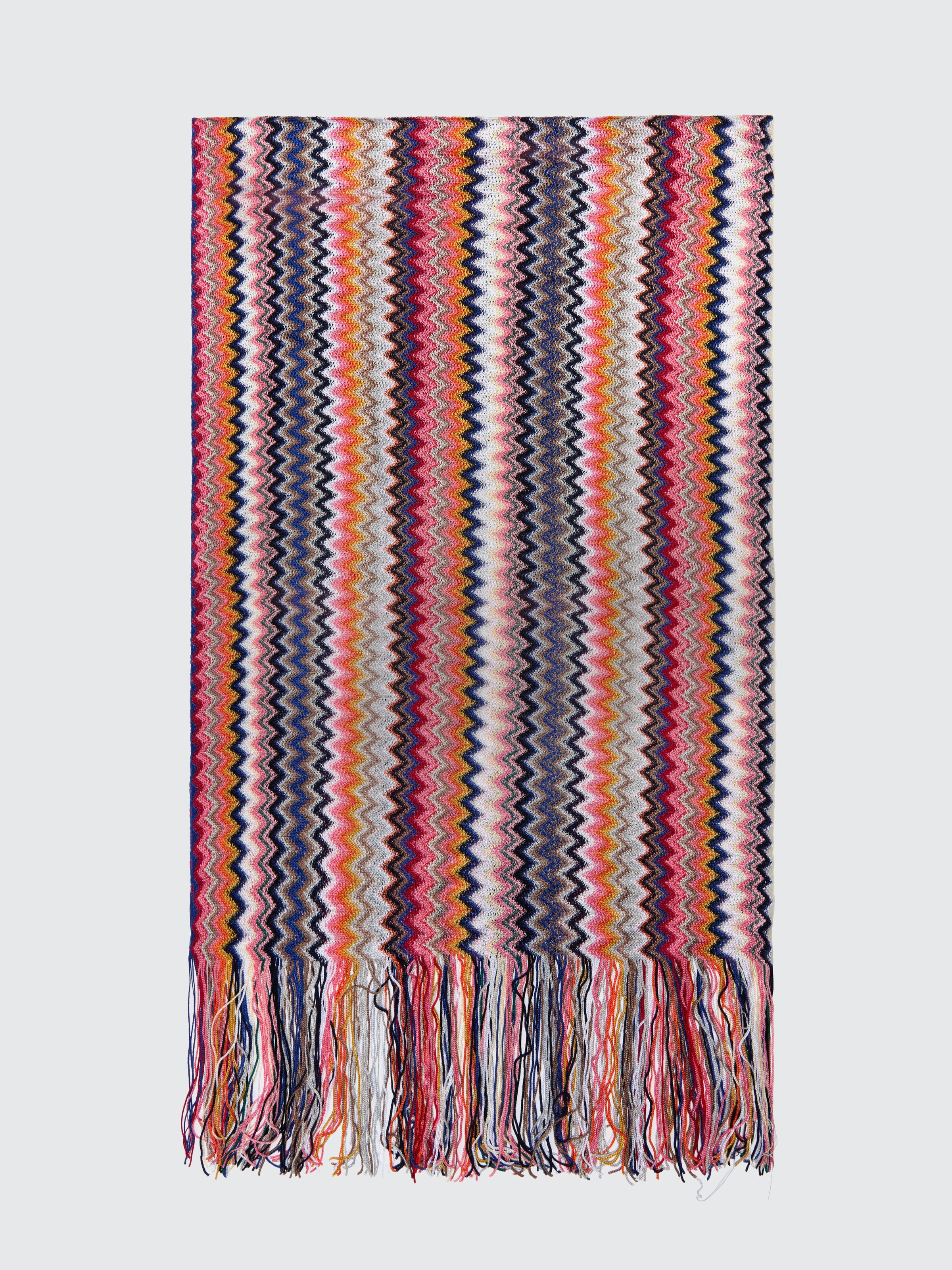 100% viscose scarf with chevron pattern and fringes, Multicoloured  - 0