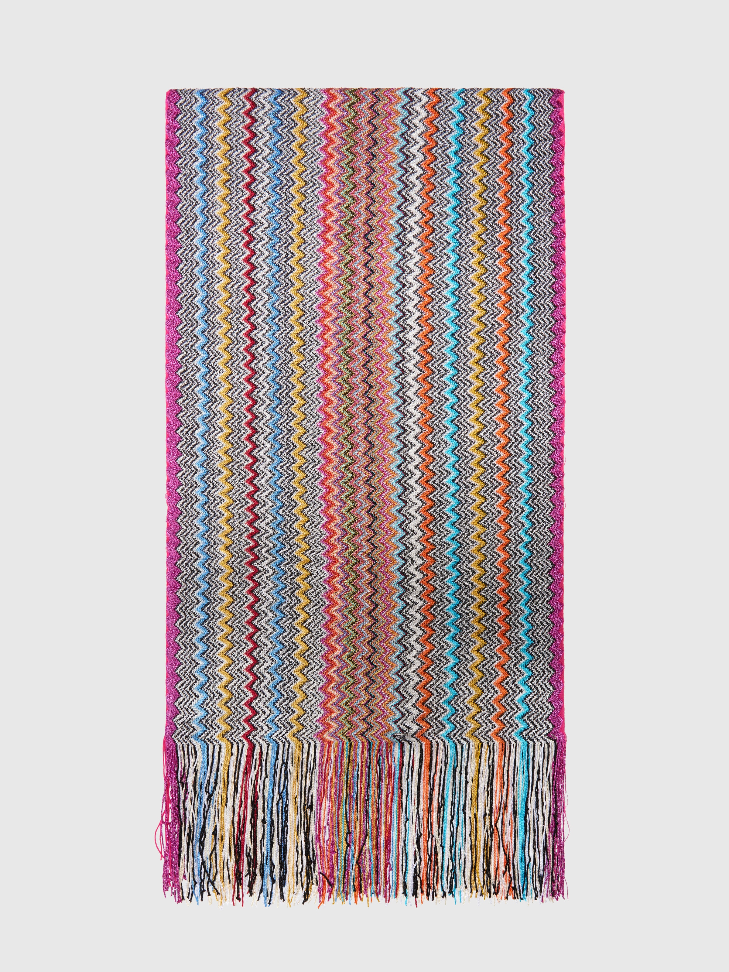 Zig zag viscose blend scarf with long fringes, Multicoloured  - 0