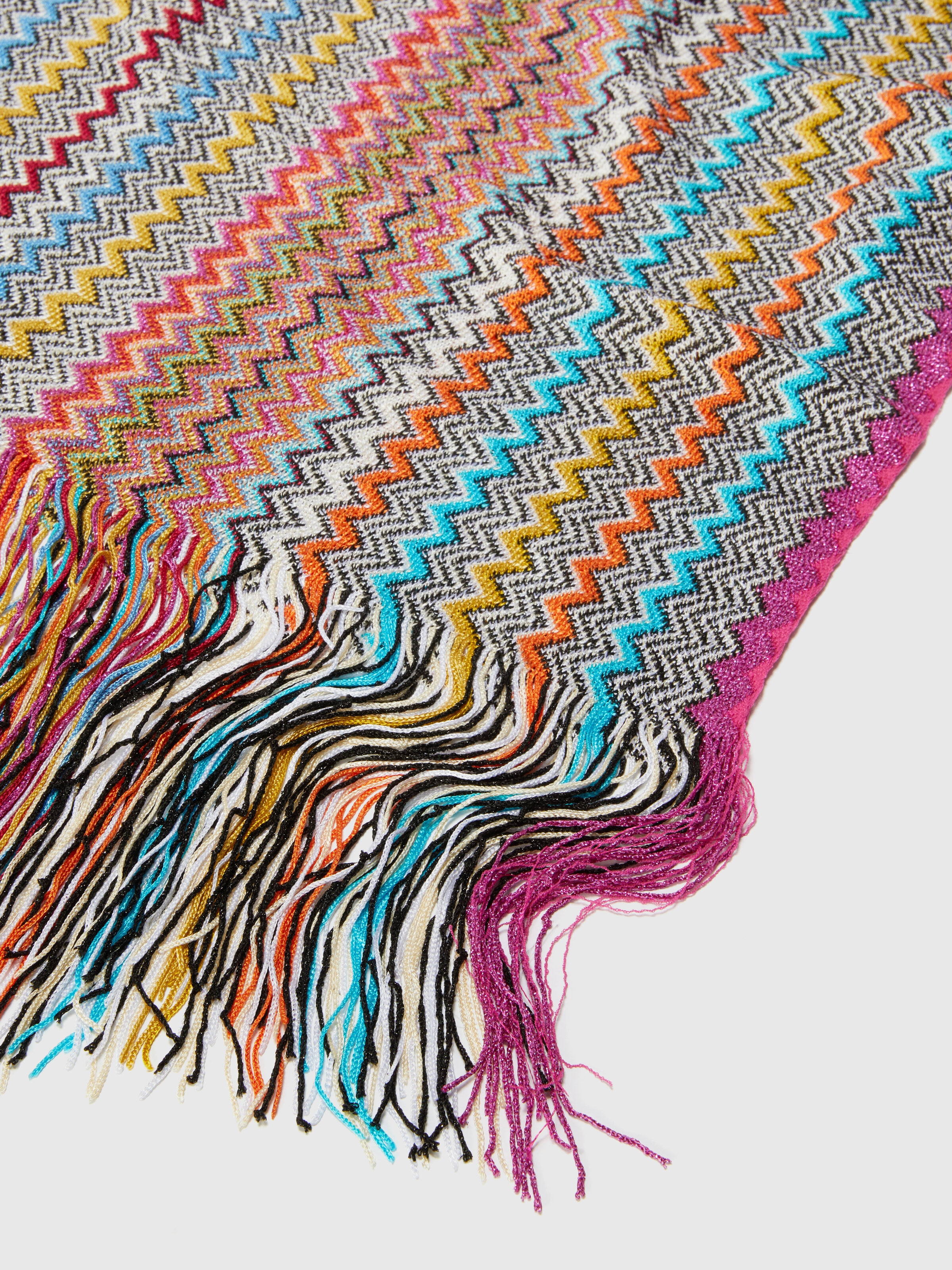 Zig zag viscose blend scarf with long fringes, Multicoloured  - 1