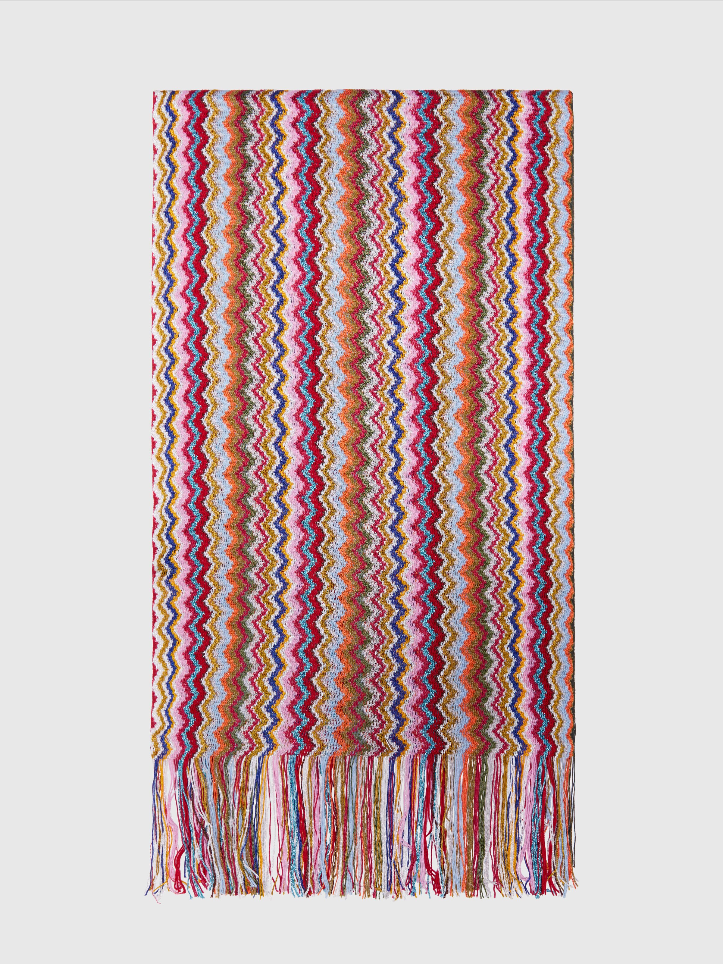 Zig zag viscose blend scarf with long fringes, Multicoloured  - 0