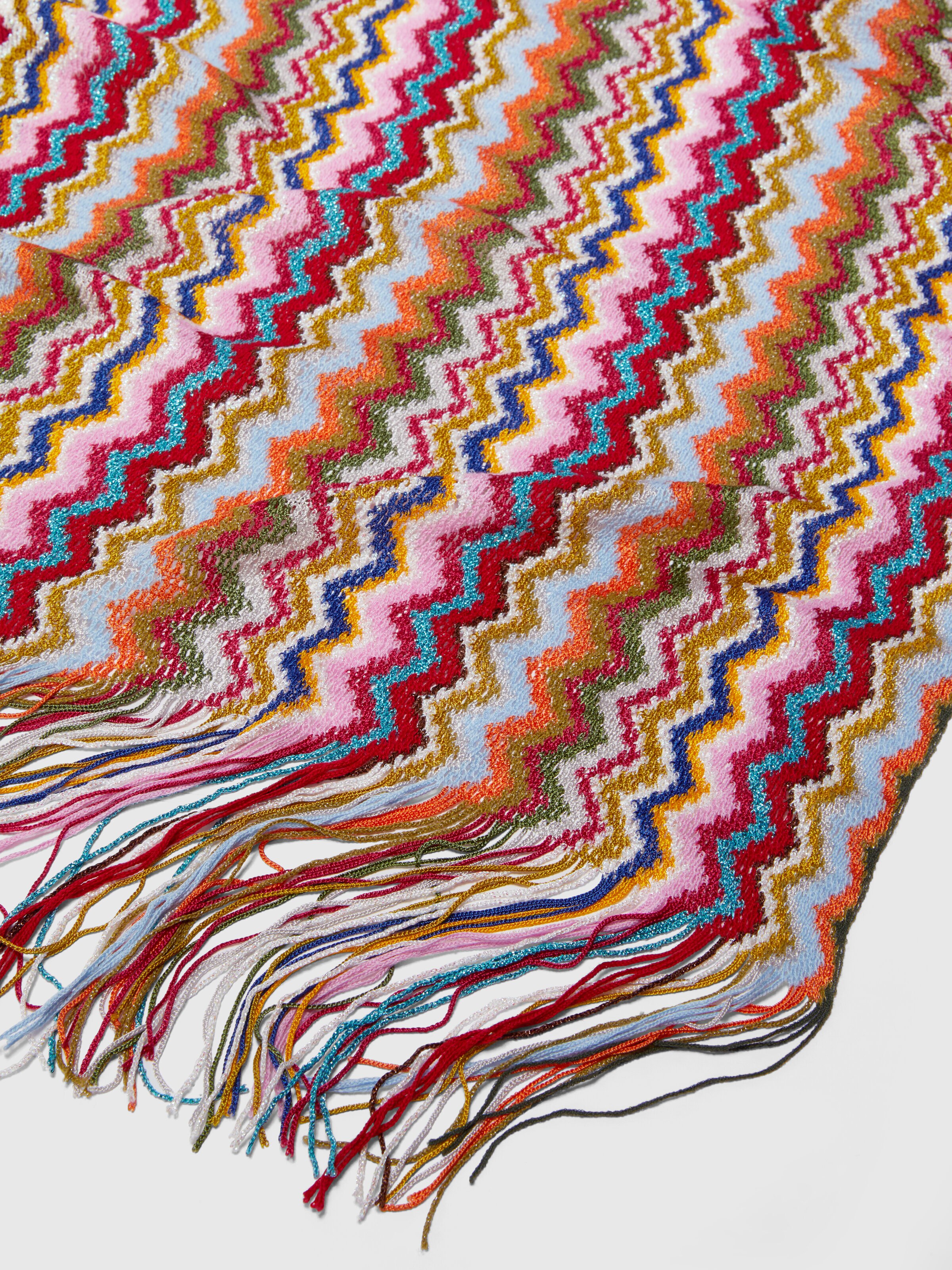 Zig zag viscose blend scarf with long fringes, Multicoloured  - 1