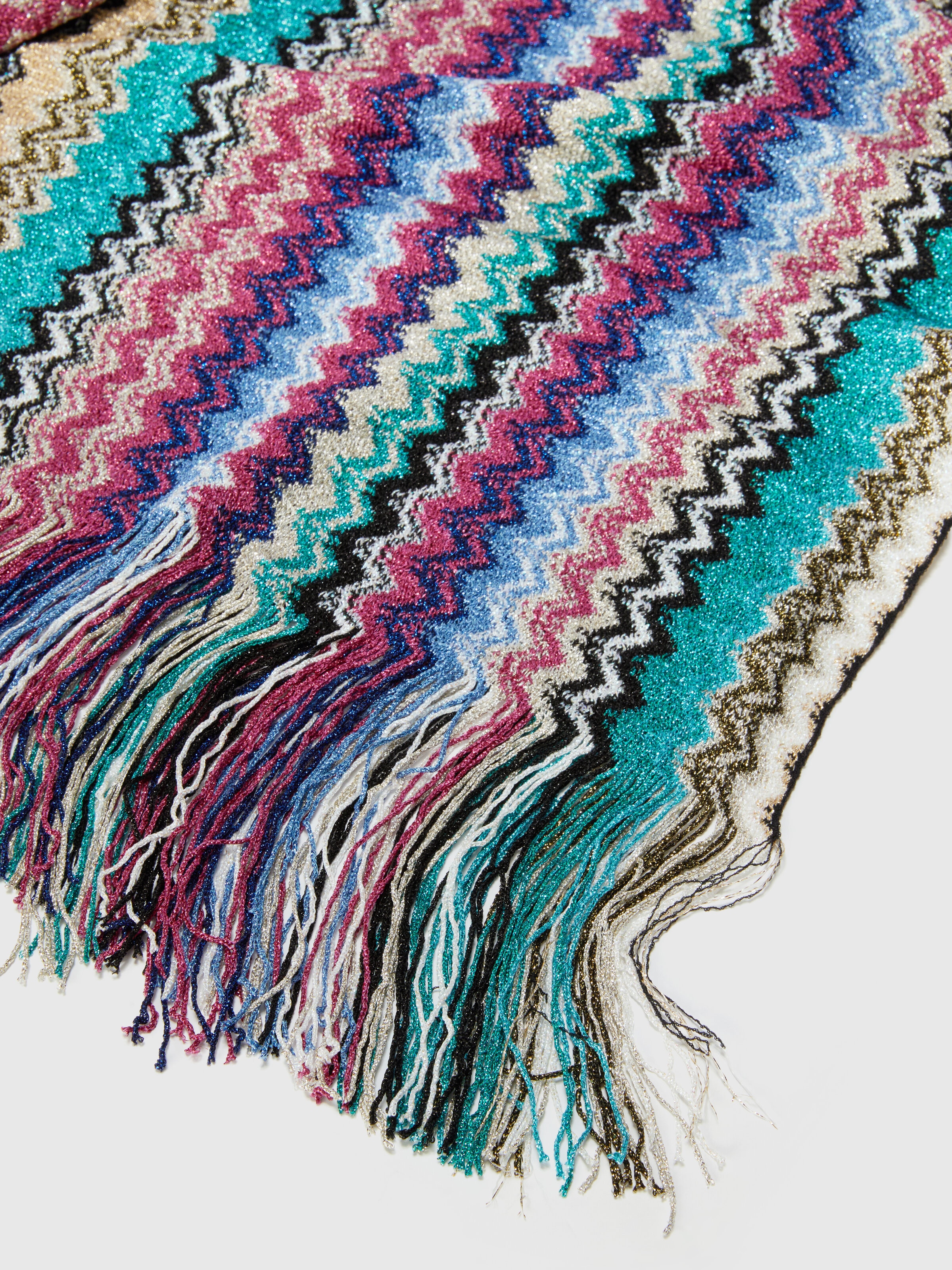 Viscose blend scarf with chevron pattern and fringes, Multicoloured  - 1
