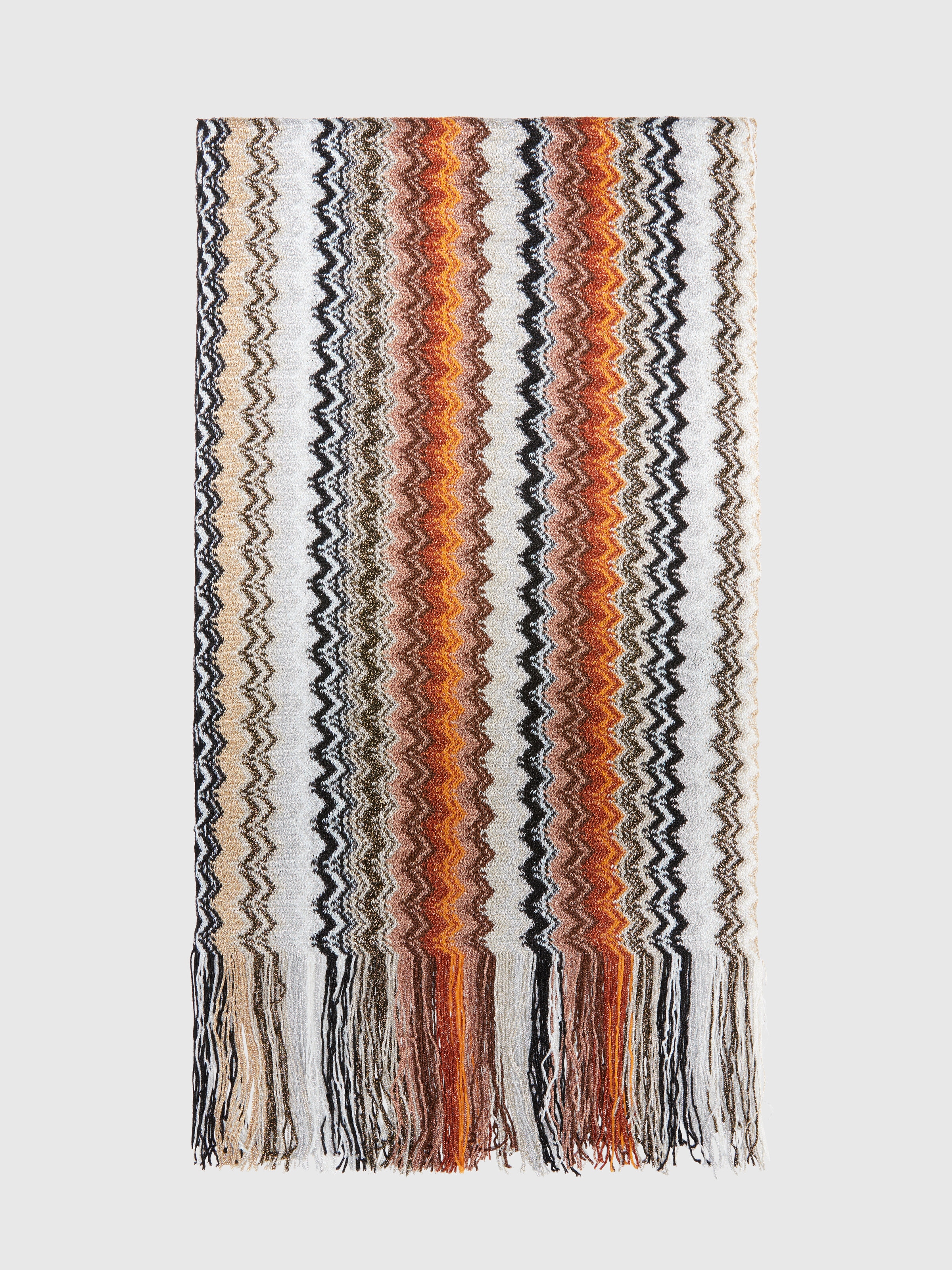 Viscose blend scarf with chevron pattern and fringes, Multicoloured  - 0