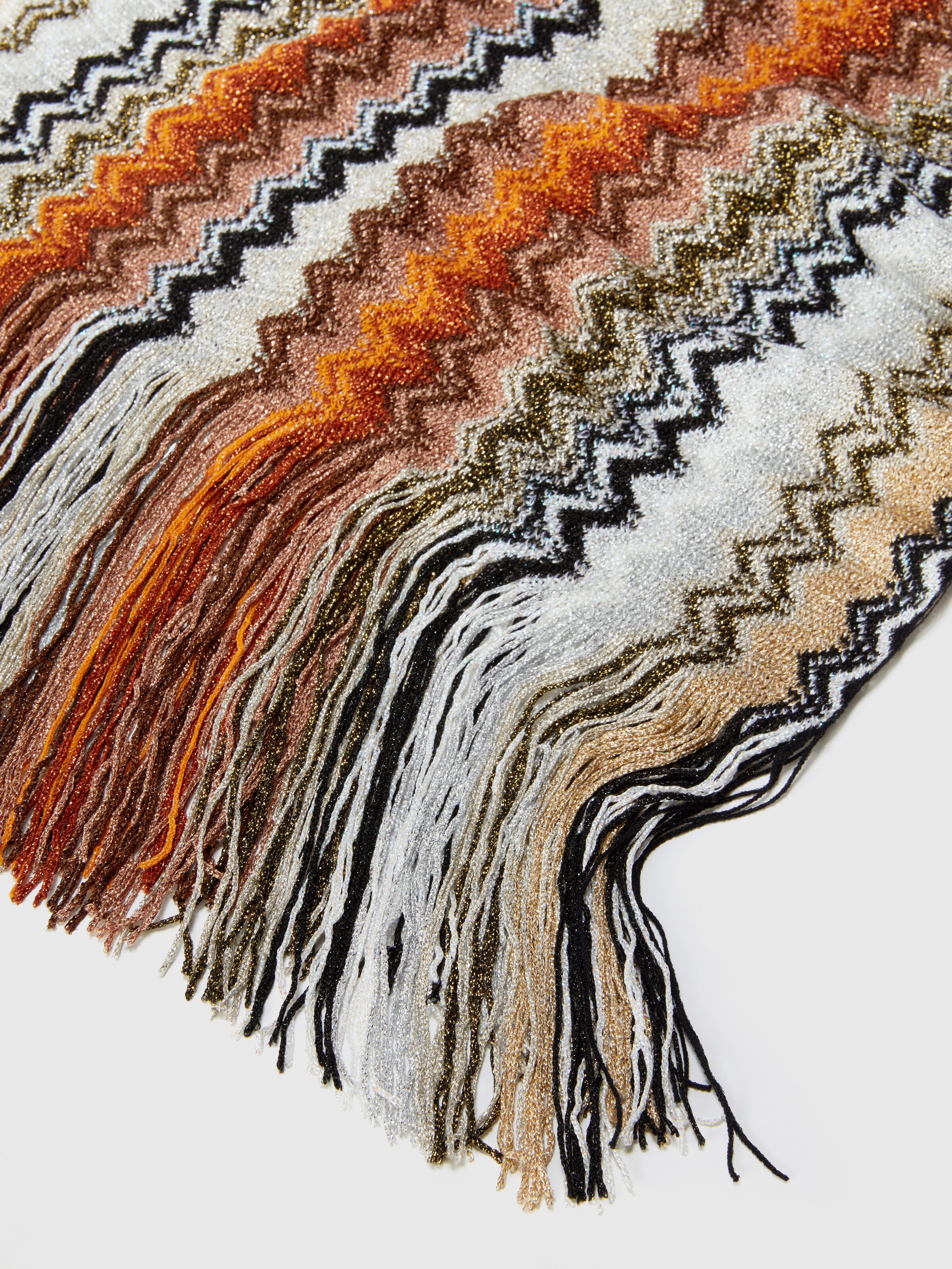Viscose blend scarf with chevron pattern and fringes, Multicoloured  - 1