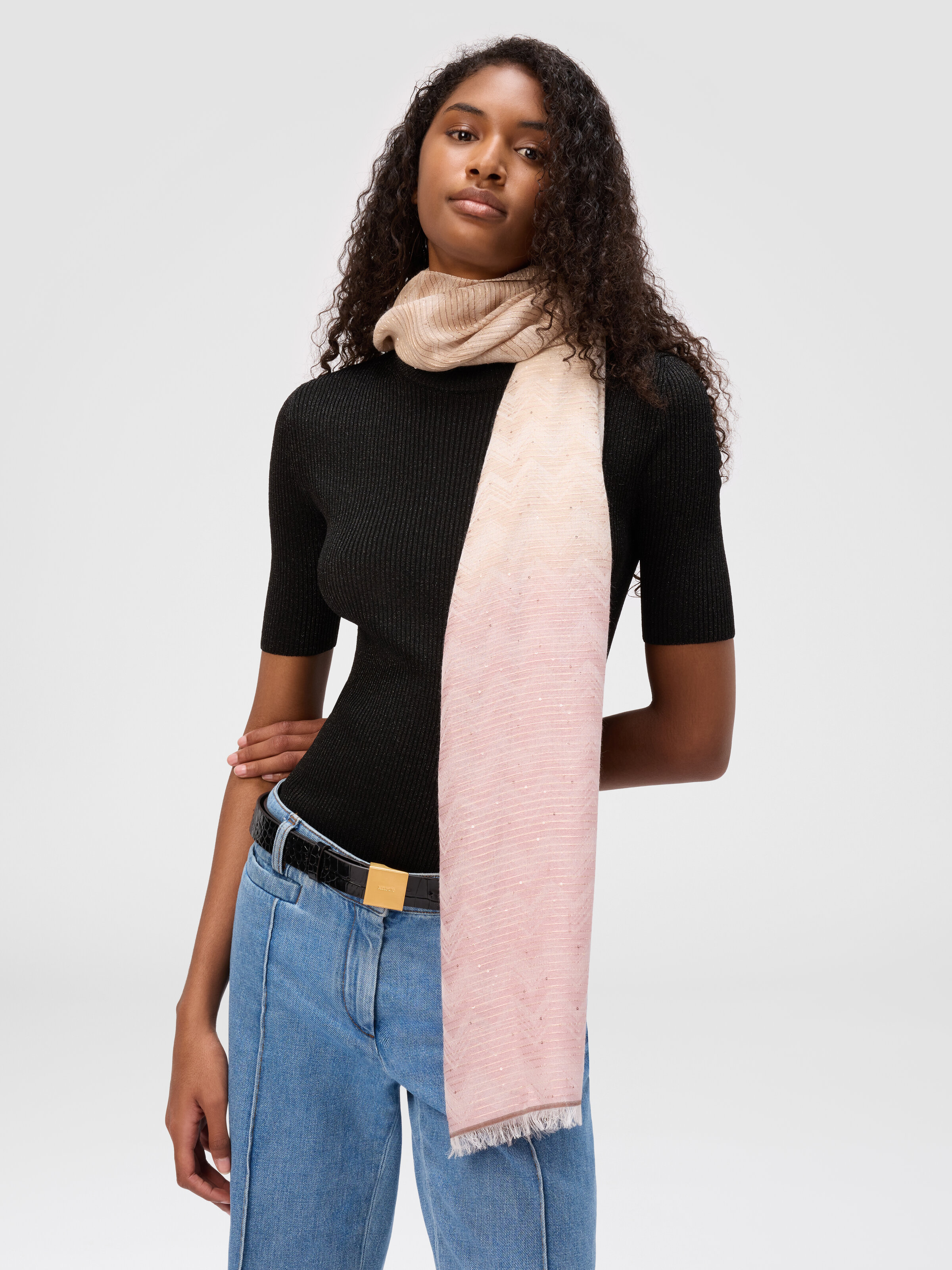 Stole with zig zag logo print and sequins, Multicoloured  - 2