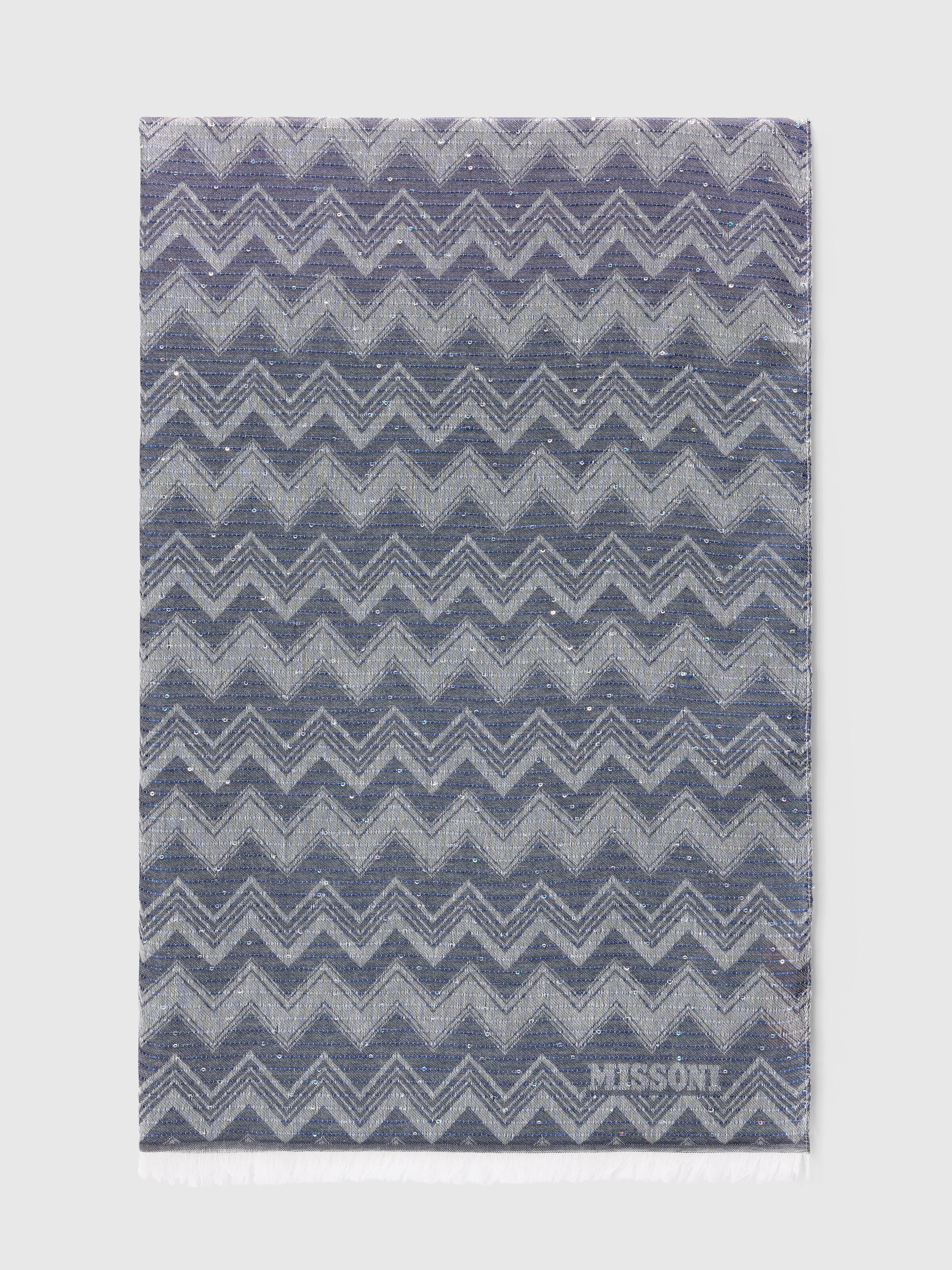 Stole with zig zag logo print and sequins, Multicoloured  - 0