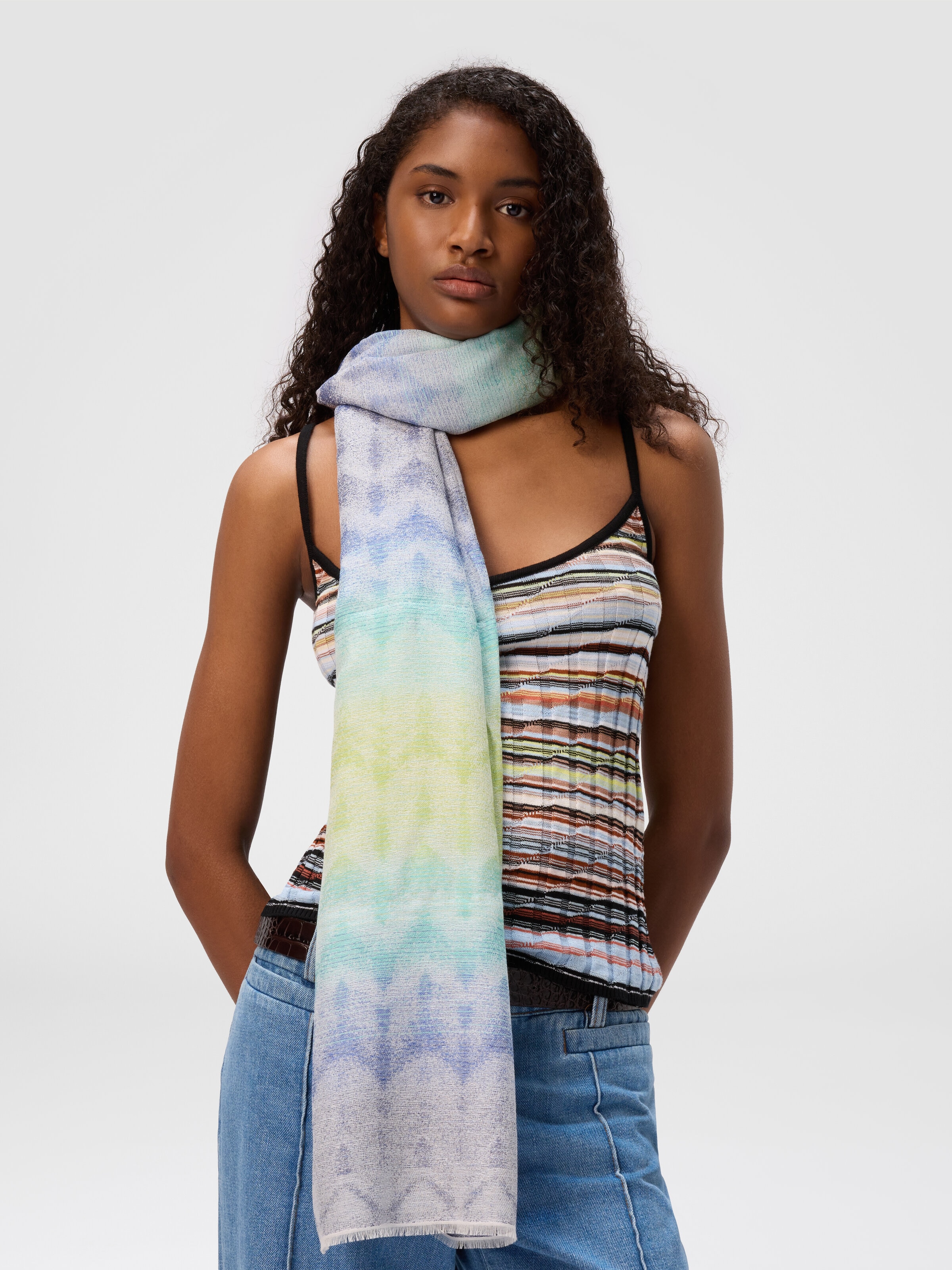 Scarf with dégradé zig zag embroidery, Multicoloured  - 2