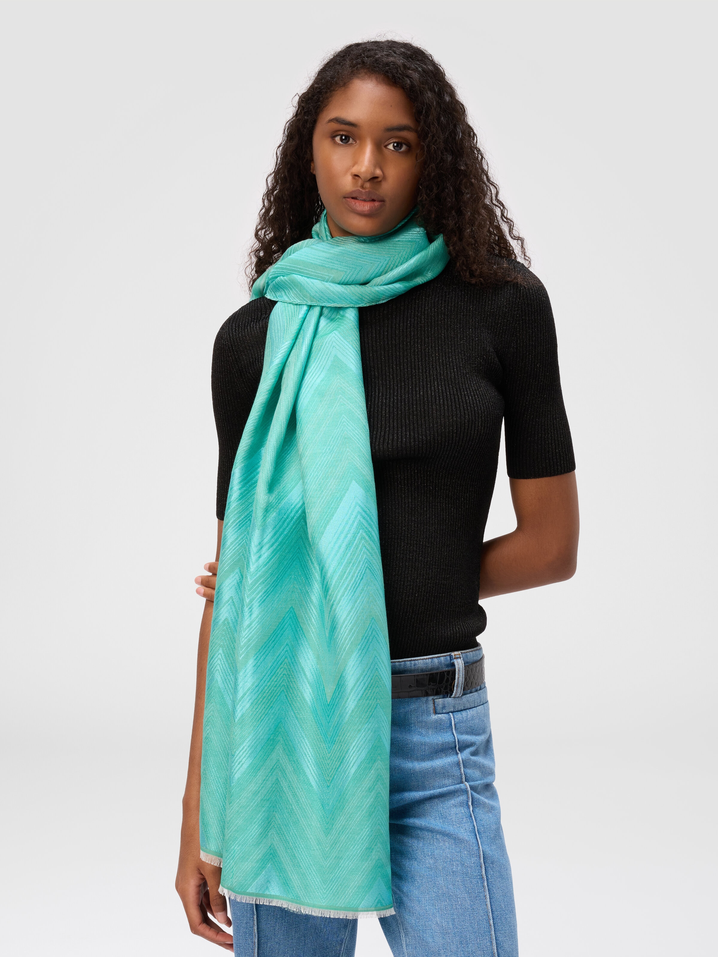 Cotton blend chevron stole, Multicoloured  - 2