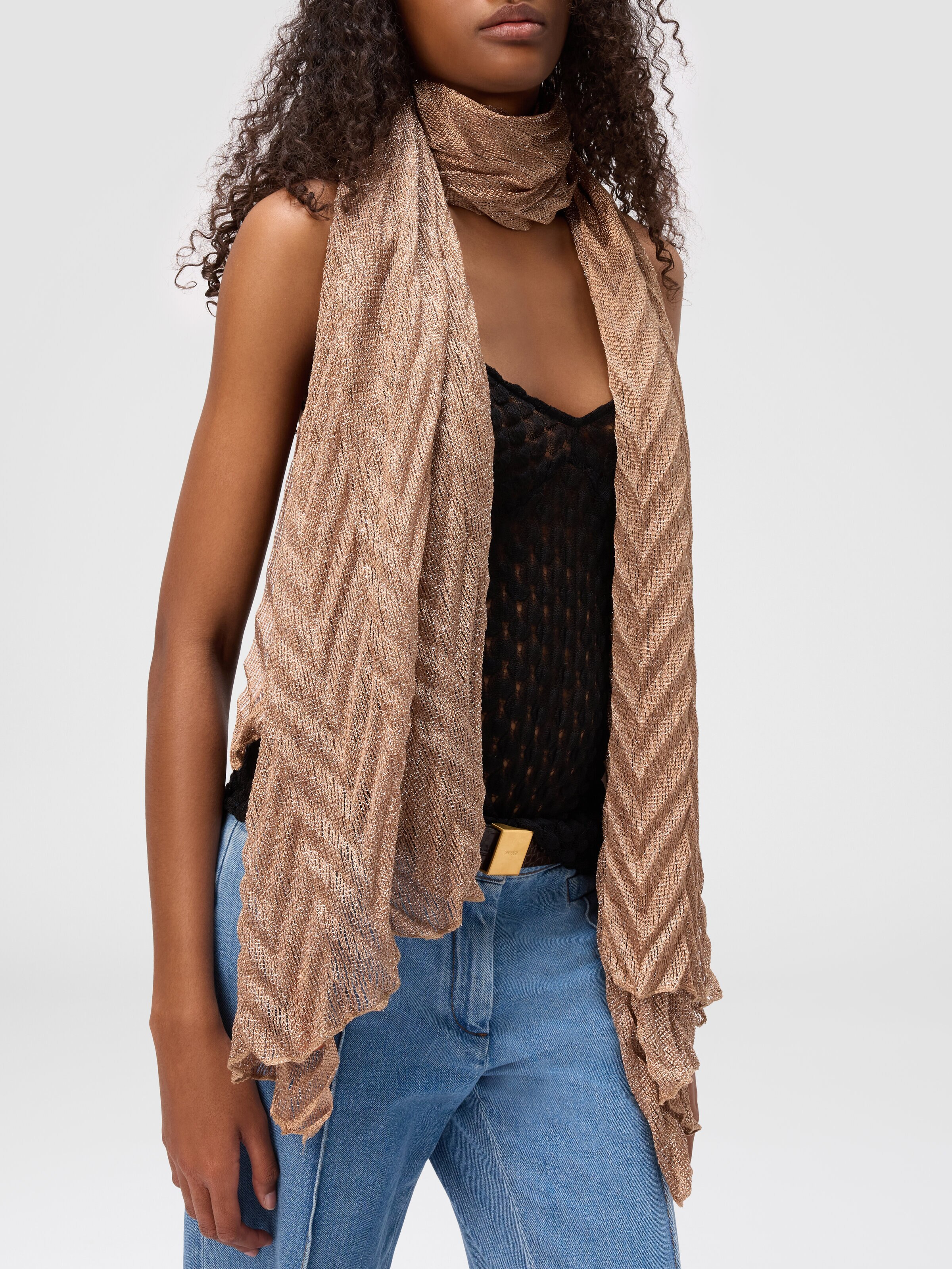 Chevron motif stole with irregular borders, Multicoloured  - 2