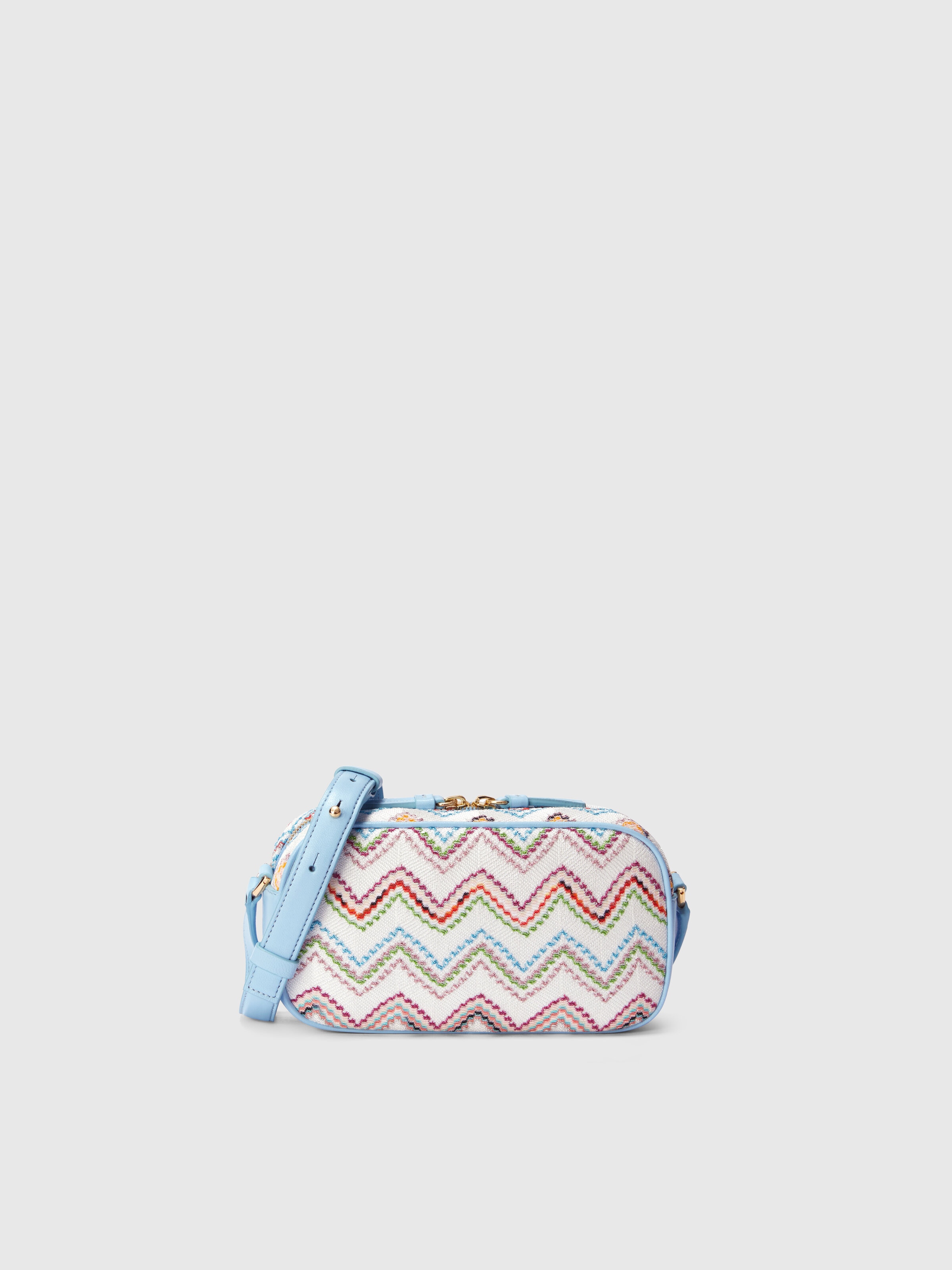 Schultertasche mit Zig Zag-Muster und verstellbarem Riemen, Blau - 0