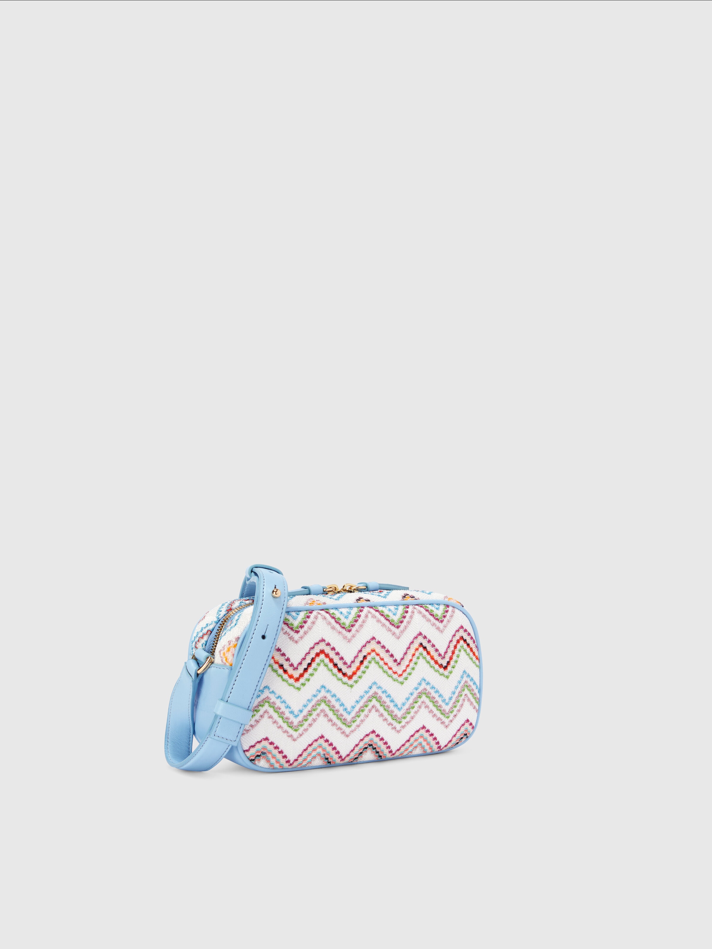 Schultertasche mit Zig Zag-Muster und verstellbarem Riemen, Blau - 1