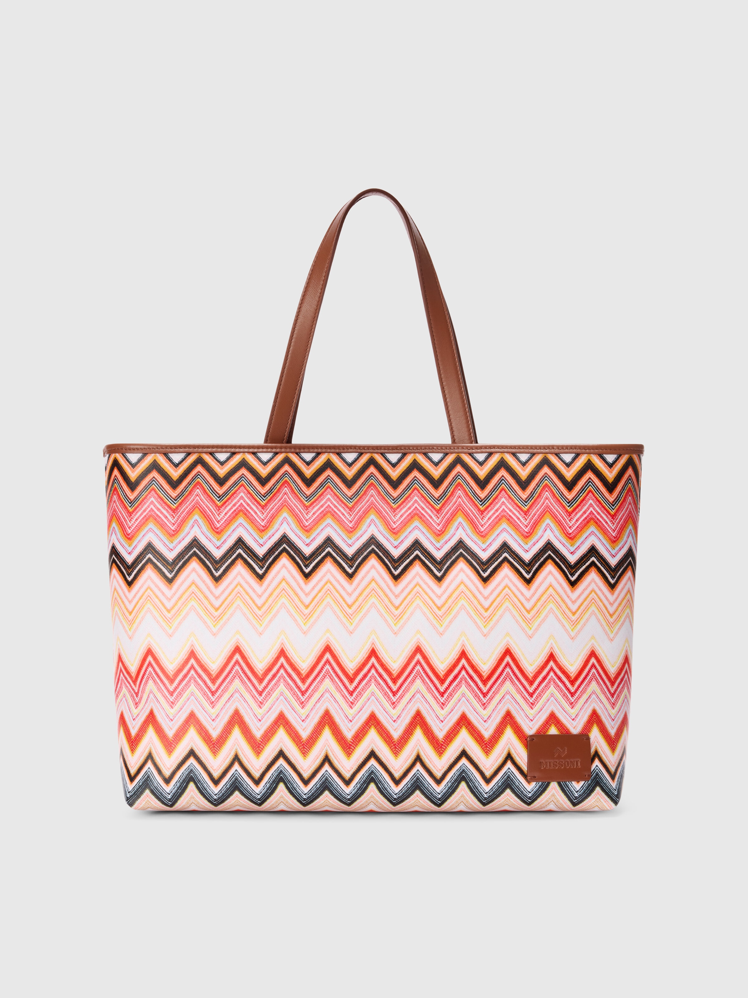 Bolso de mano con estampado de chevron, Rosa   - 0