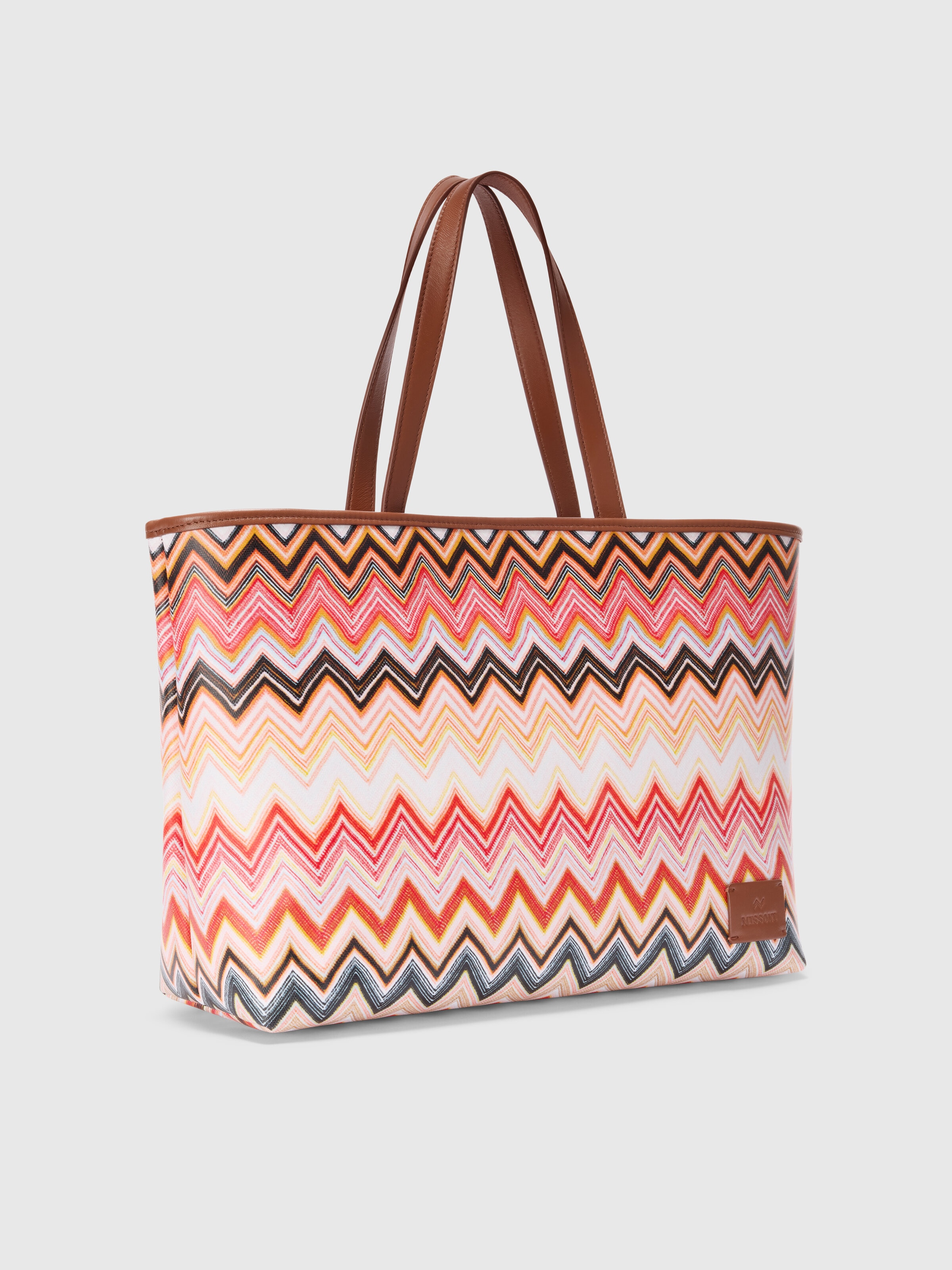 Bolso de mano con estampado de chevron, Rosa   - 1
