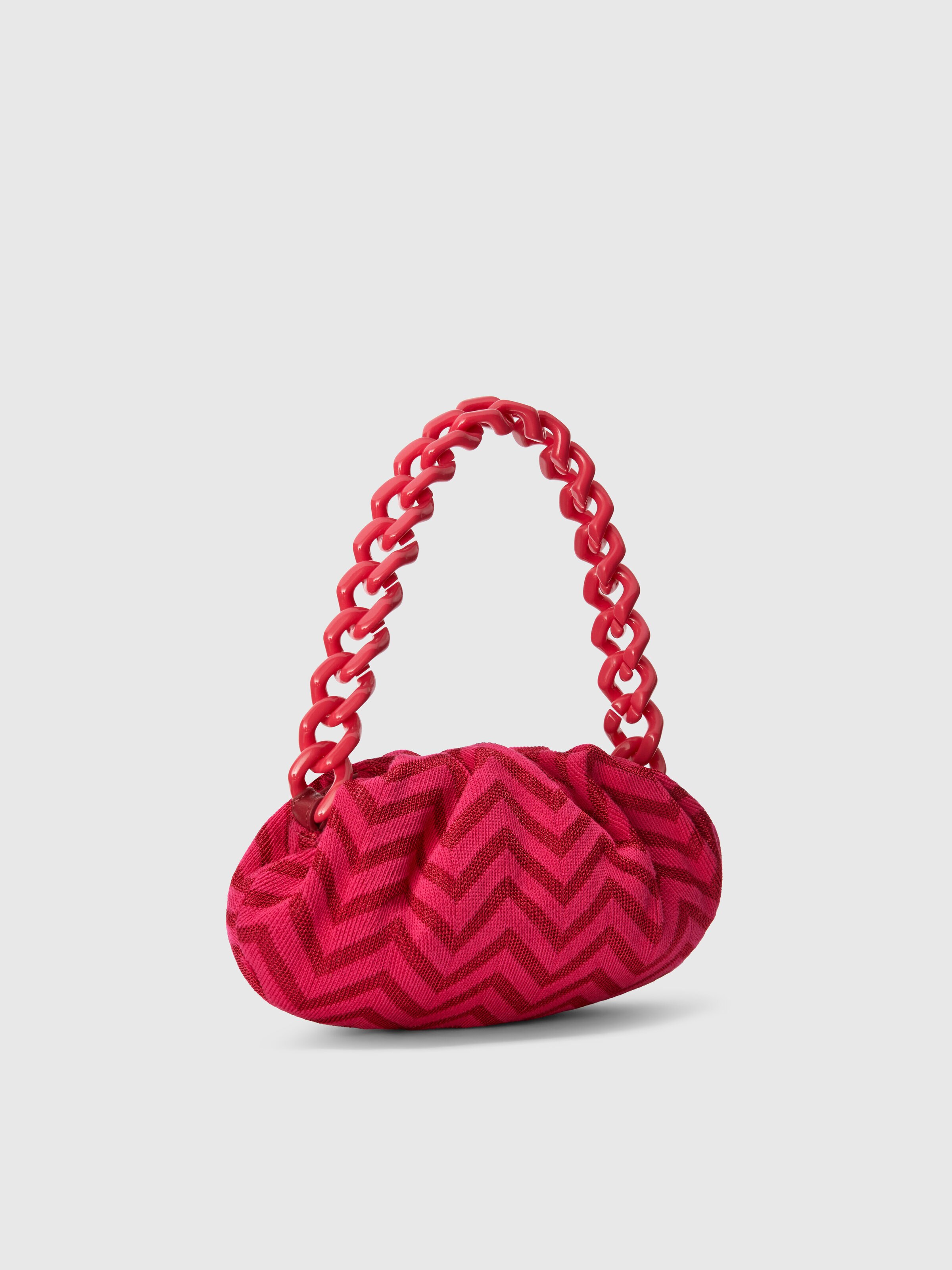 Zig zag cotton blend pouch with chain strap, Pink   - 1