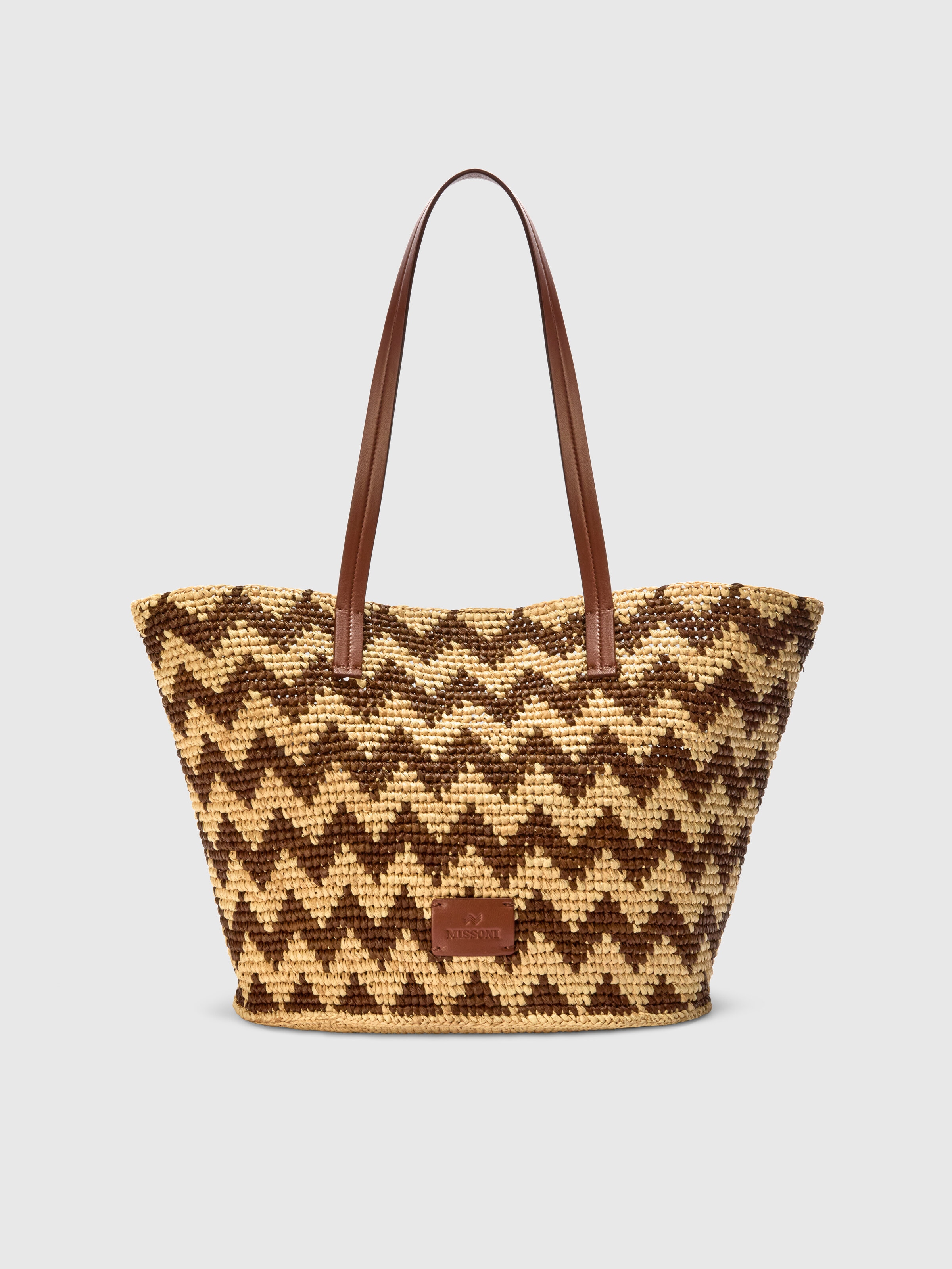 Raffia tote bag, Beige - 0