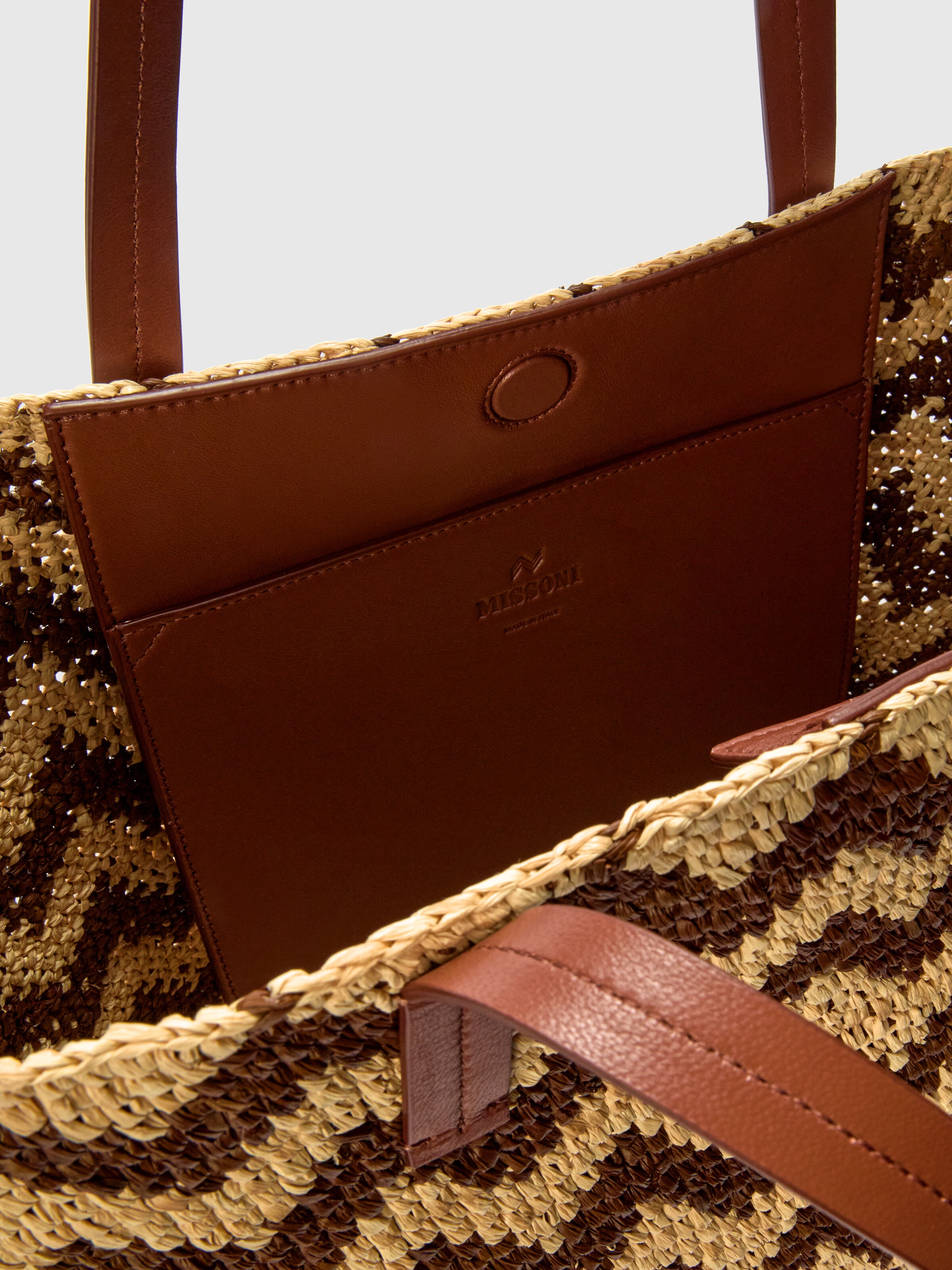 Raffia tote bag, Beige - 3