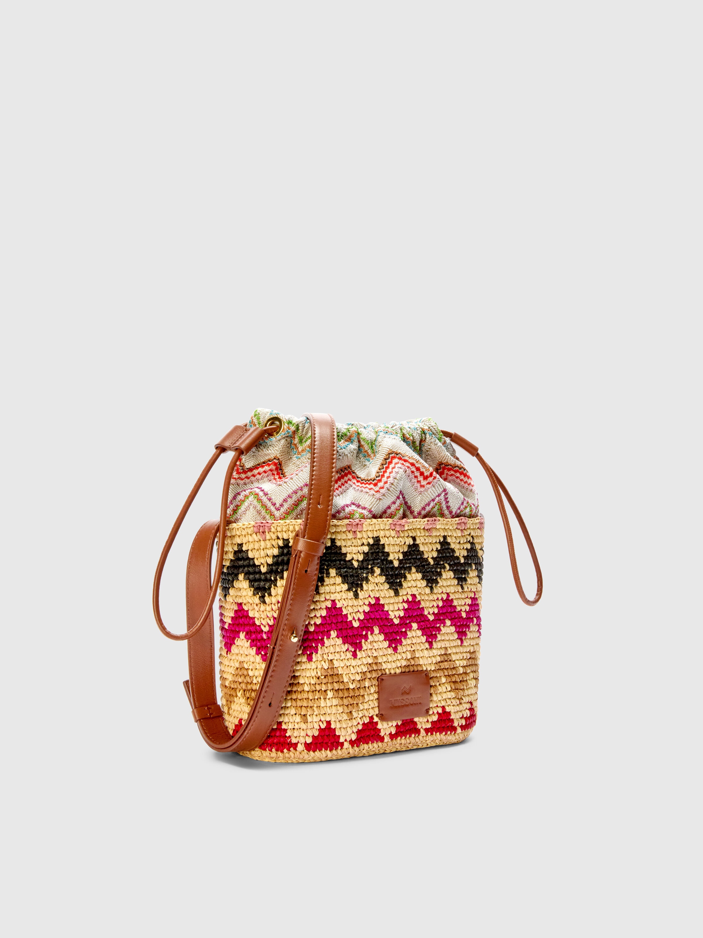 Bolso de hombro de rafia, Negro Multicolor  - 1
