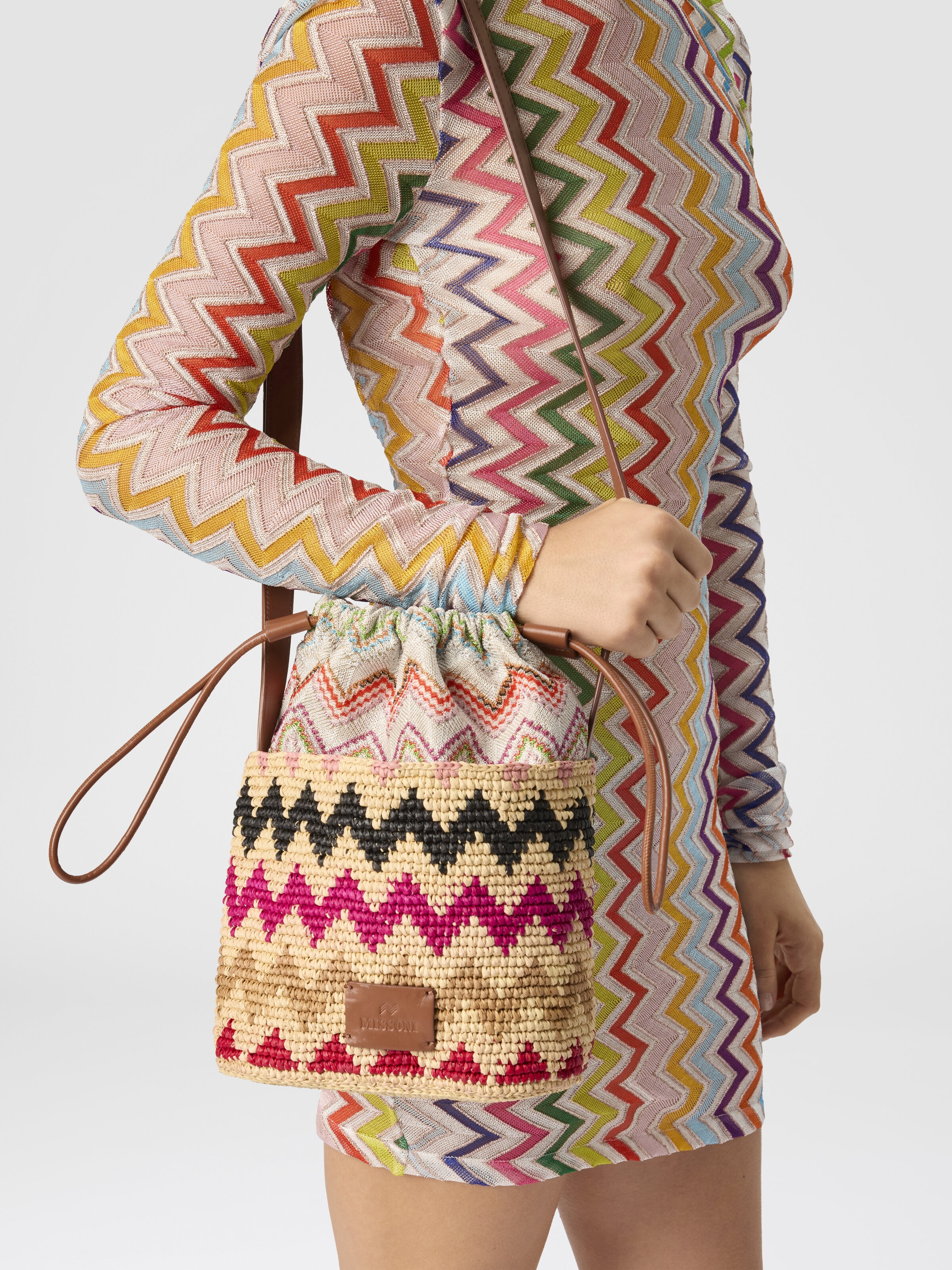 Bolso de hombro de rafia, Negro Multicolor  - 4