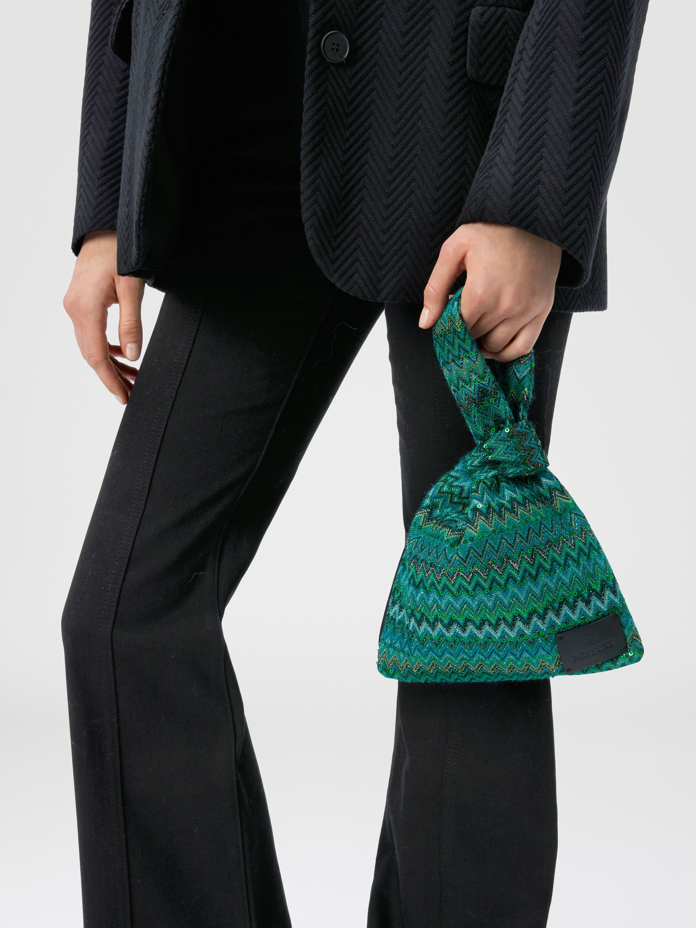 Handbag in zig zag viscose blend, Multicoloured  - 4