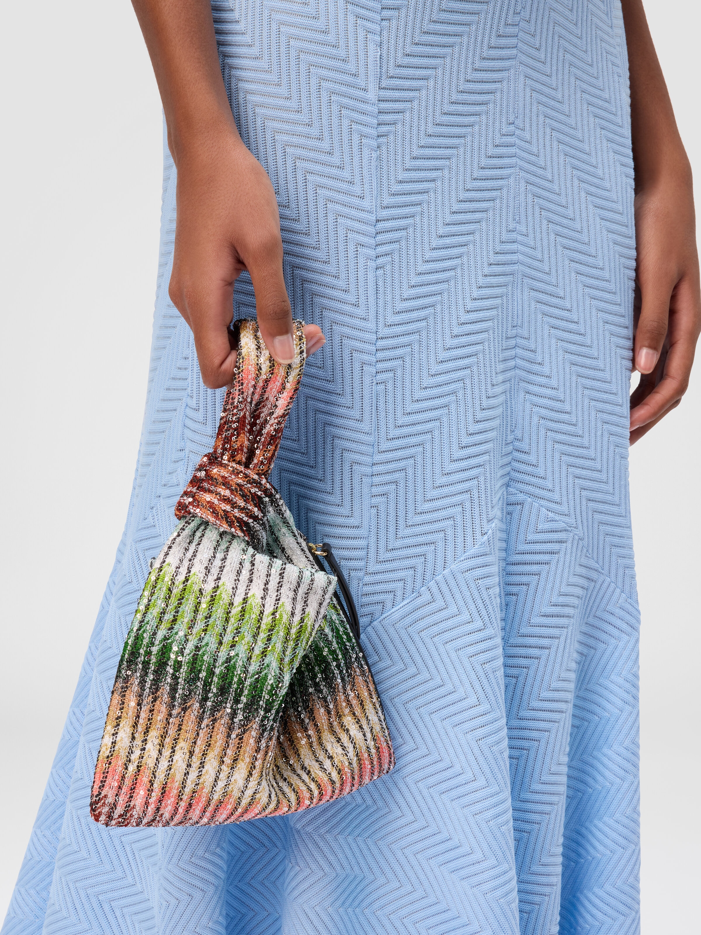 Handbag in zig zag viscose blend, Multicoloured  - 4