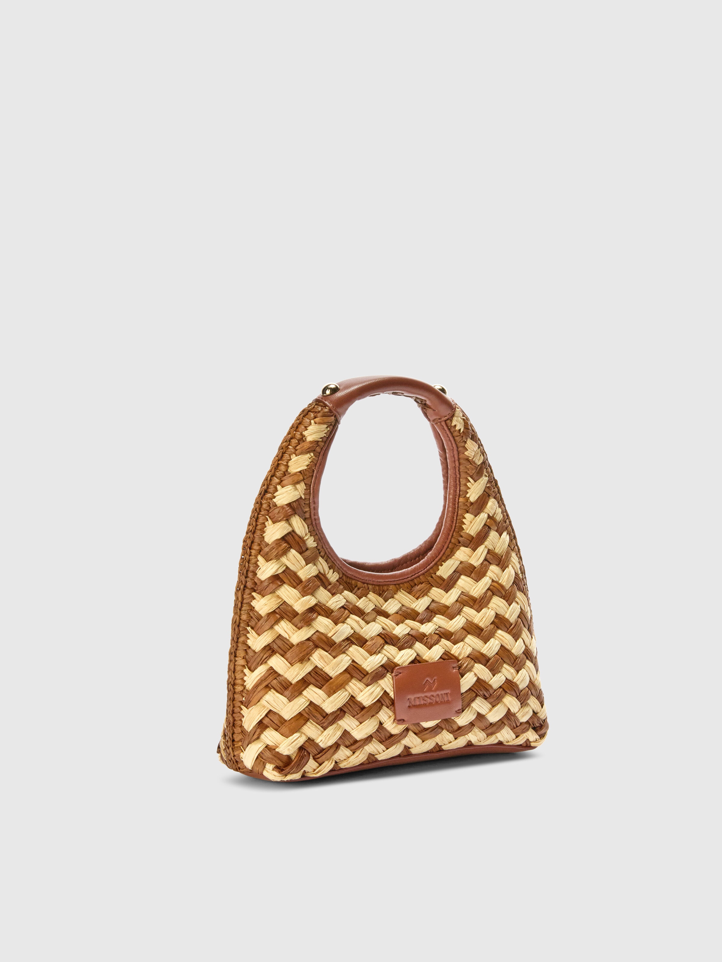 Sac hobo en raphia, Brun Multicolore  - 1