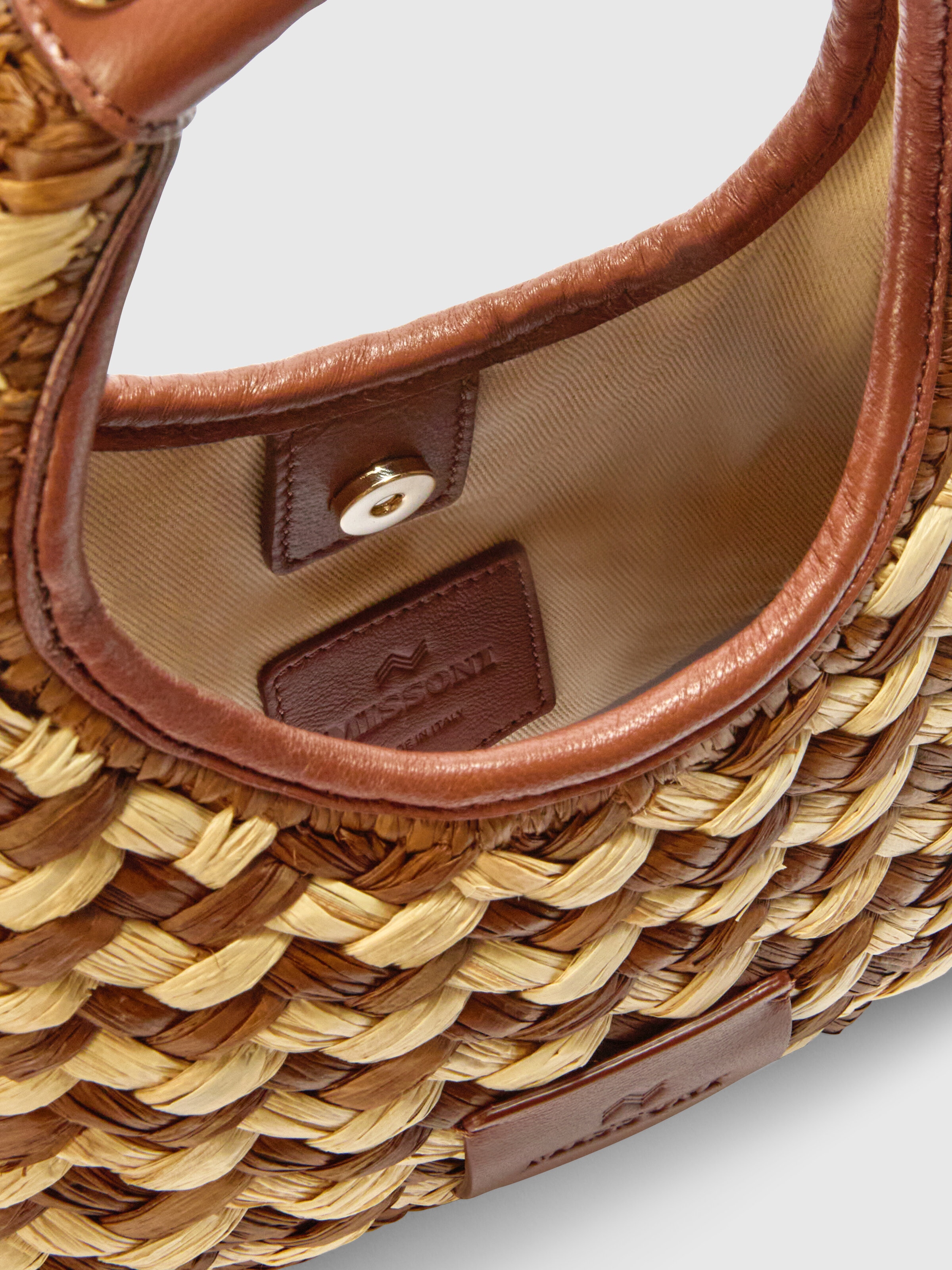 Sac hobo en raphia, Brun Multicolore  - 3