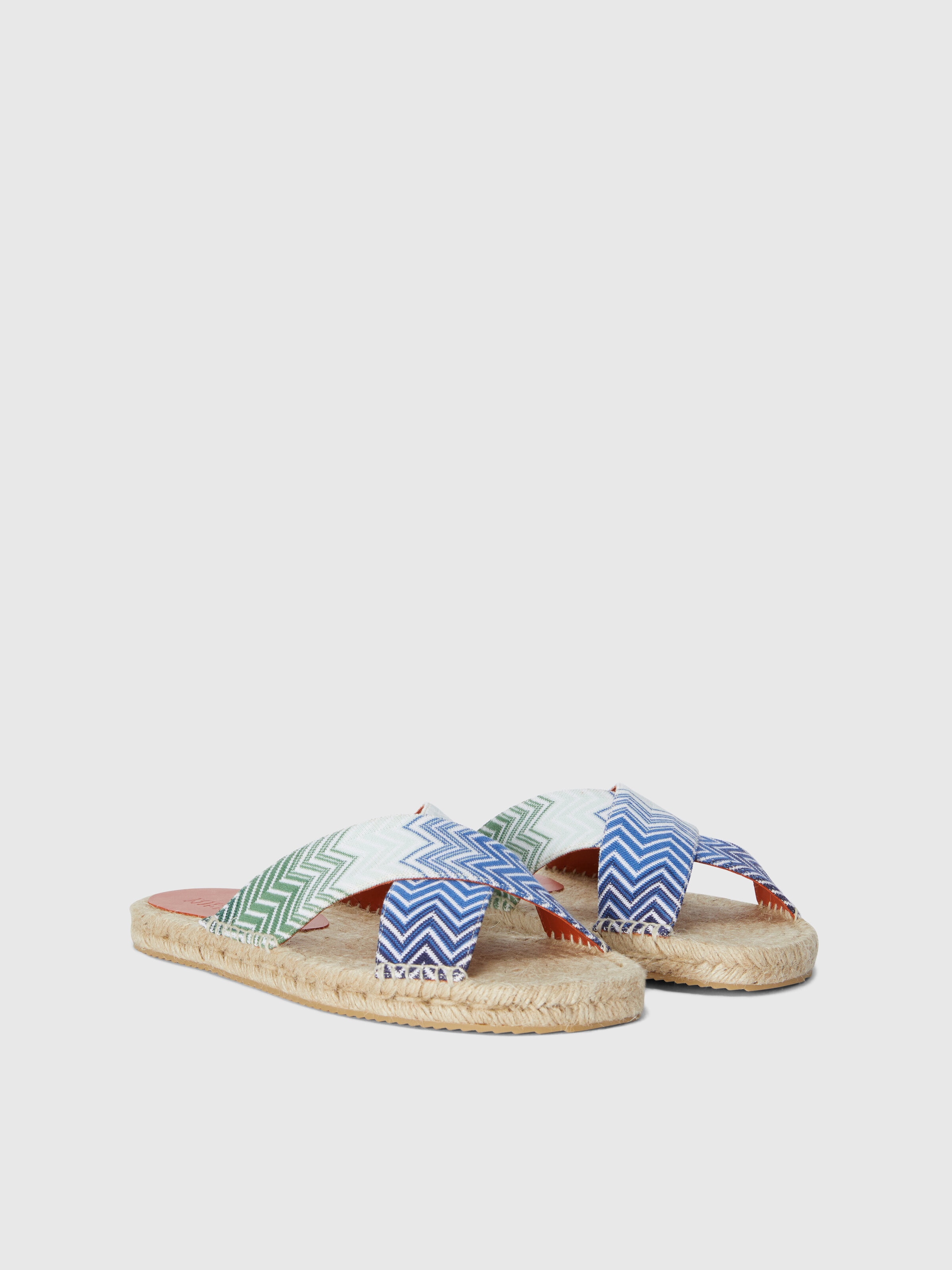 Sandals with rope sole and crossed zig zag straps, Green - 1