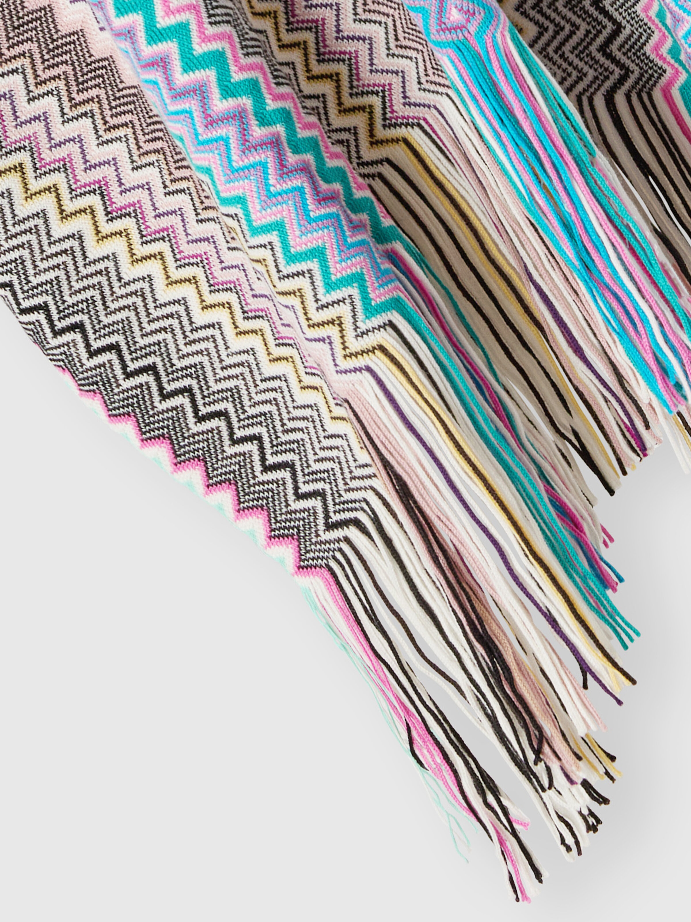 Wool-blend zigzag poncho with fringes, Multicoloured  - 2