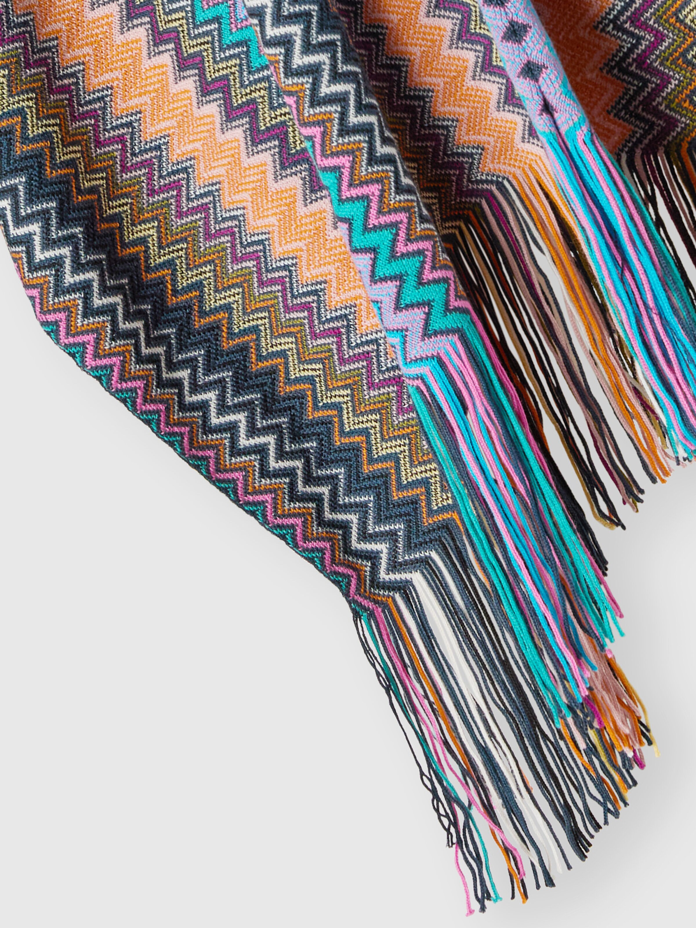 Poncho in misto lana zig zag con frange, Multicolore  - 2
