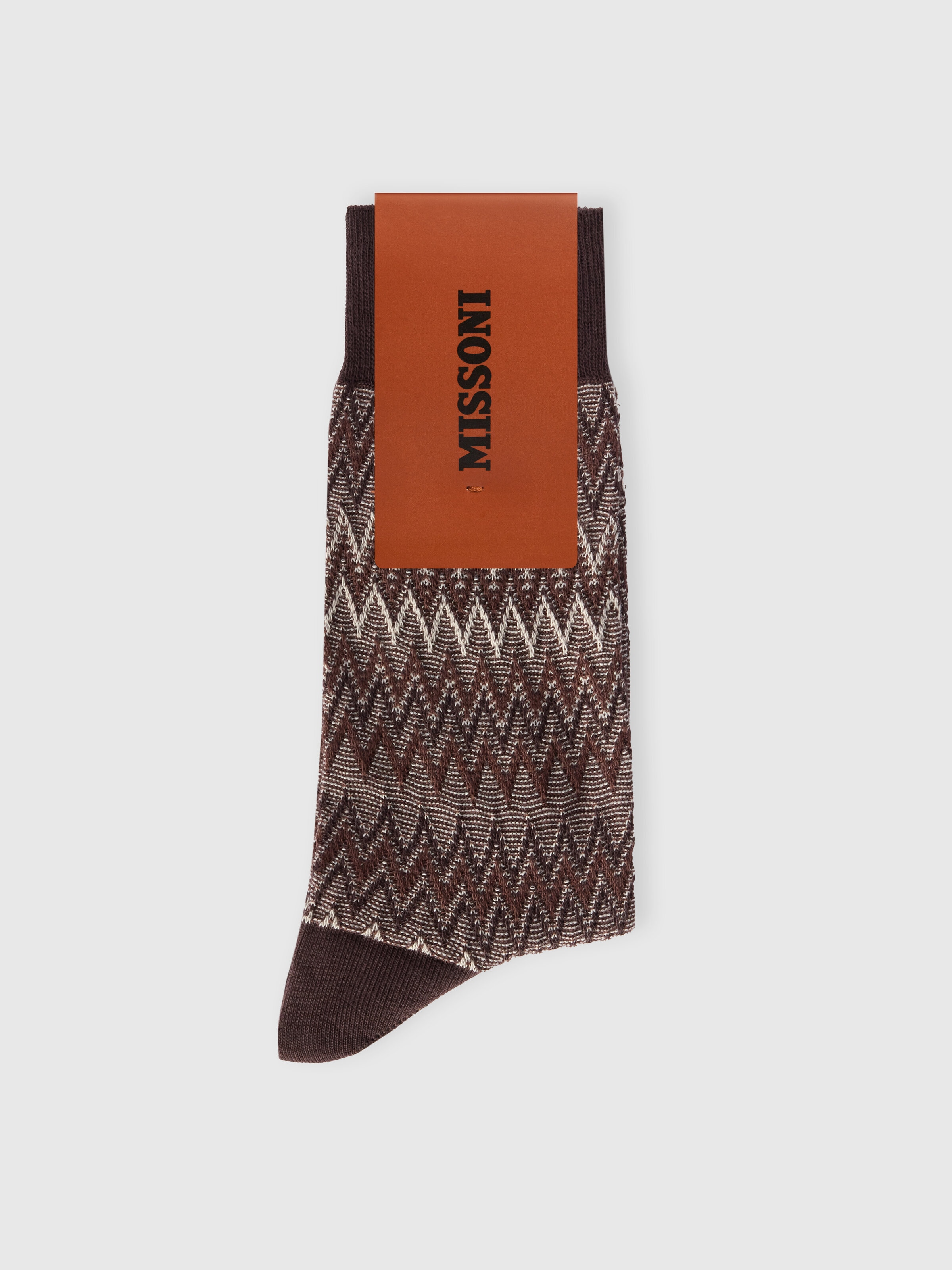 Mid-length cotton-blend zigzag socks, Multicoloured  - 1