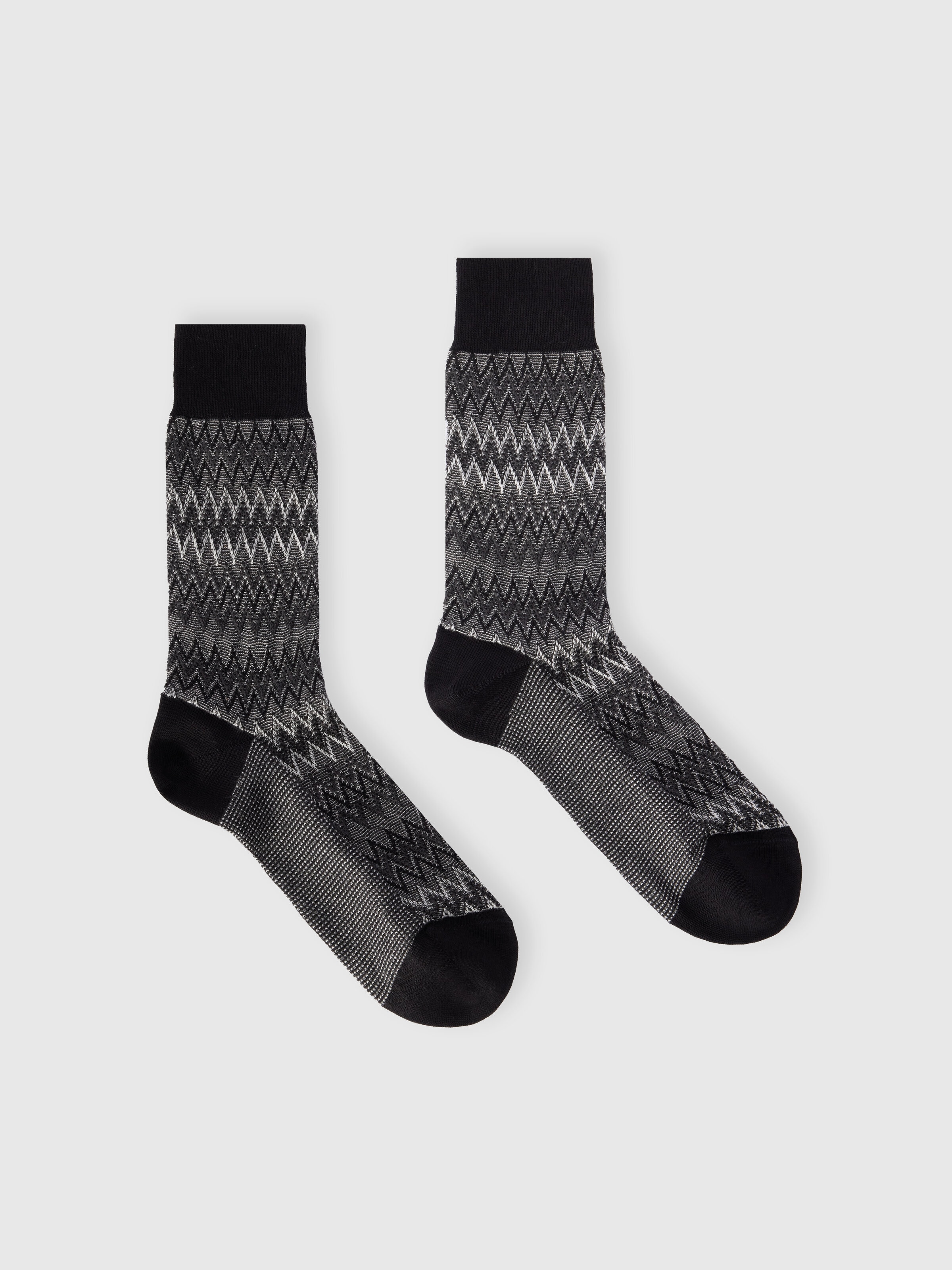 Mid-length cotton-blend zigzag socks, Multicoloured  - 0