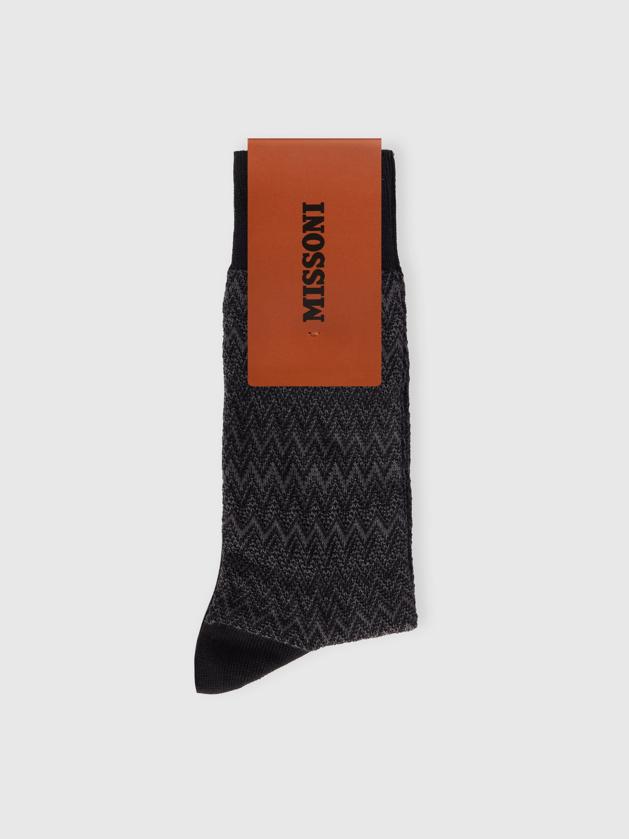 Mid-length cotton-blend 3D zigzag socks, Multicoloured  - 1