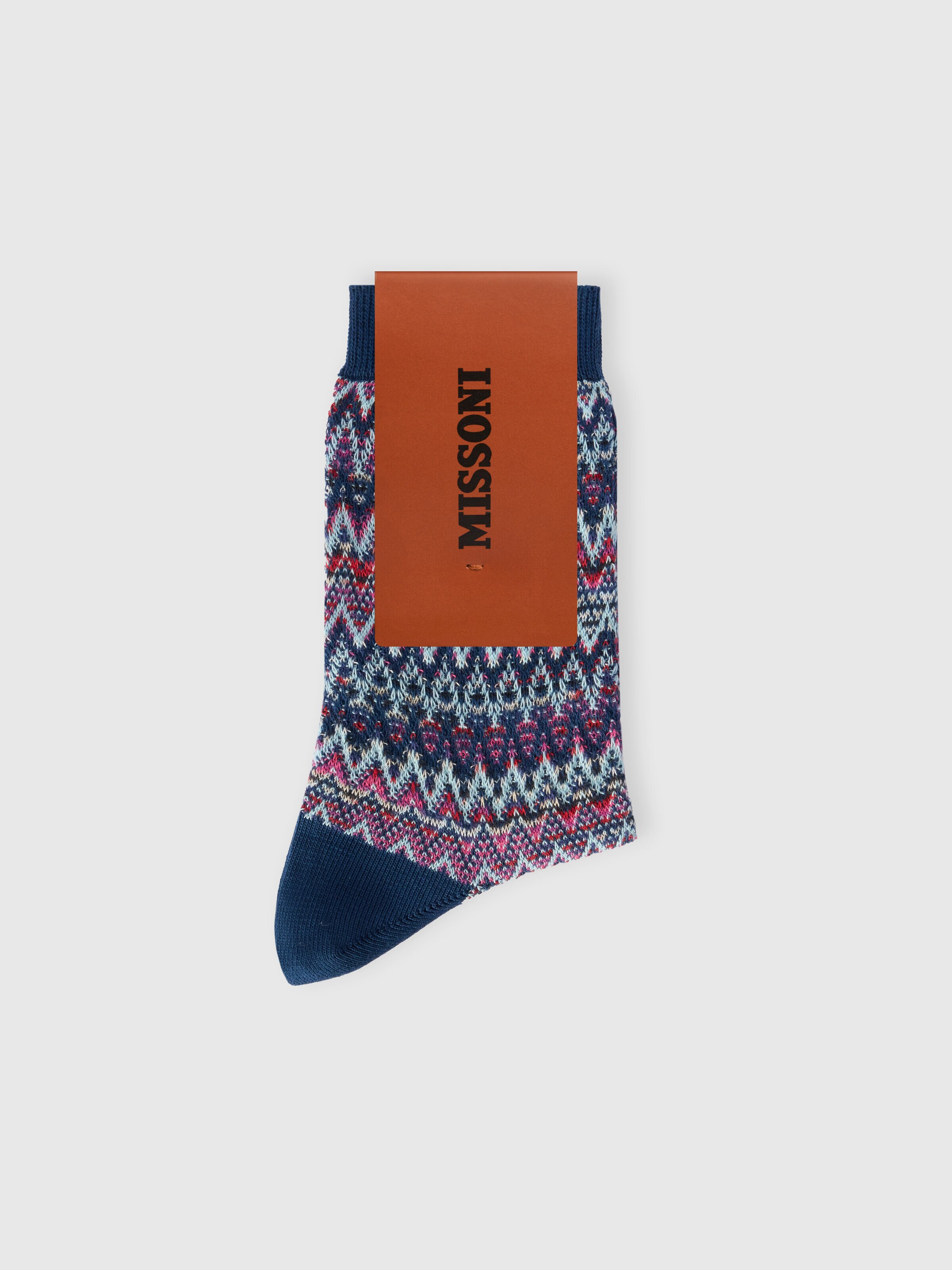 Mid-length cotton-blend zigzag socks with contrasting trims, Multicoloured  - 1