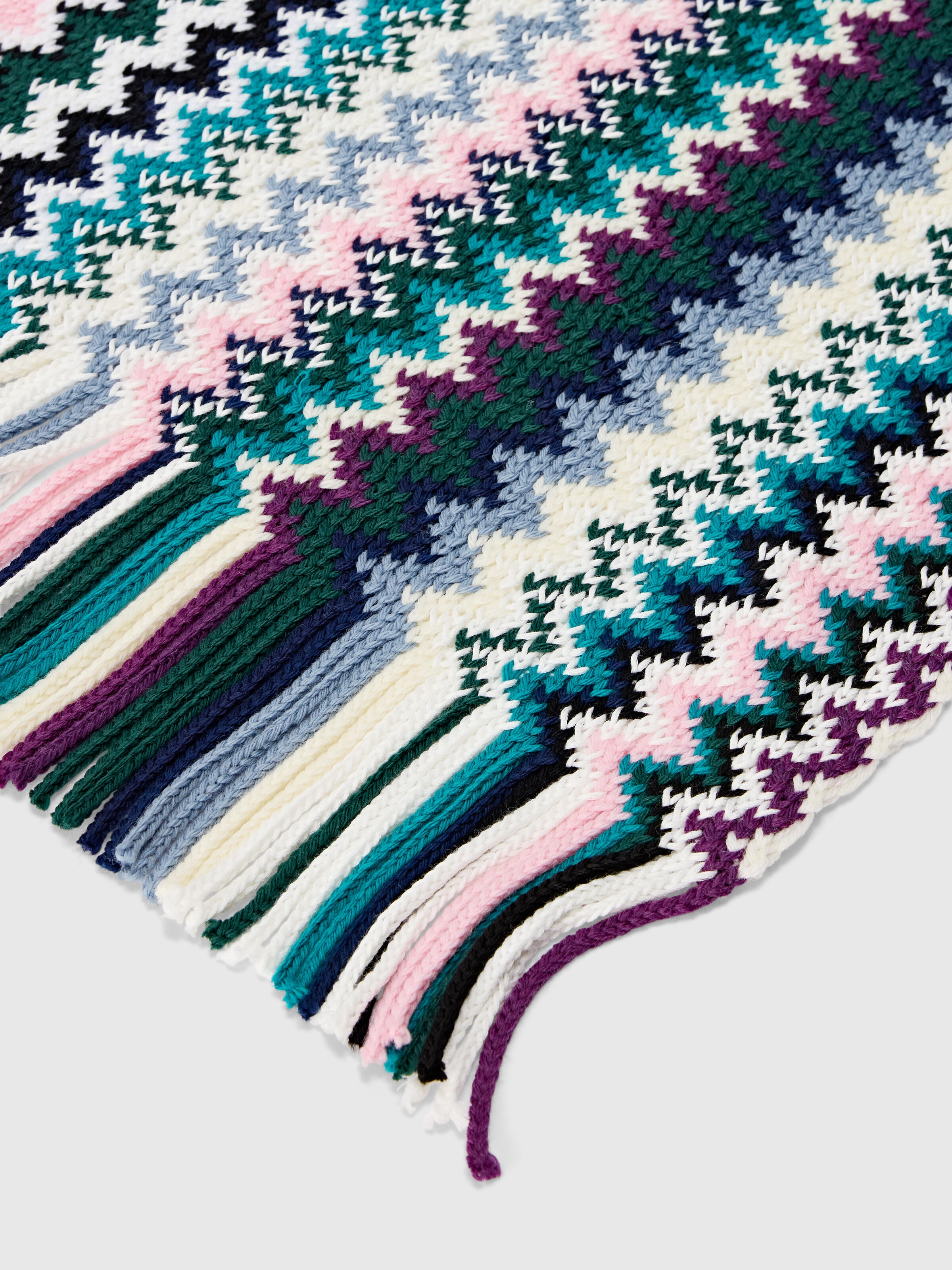 Zigzag wool scarf with fringes, Multicoloured  - 1