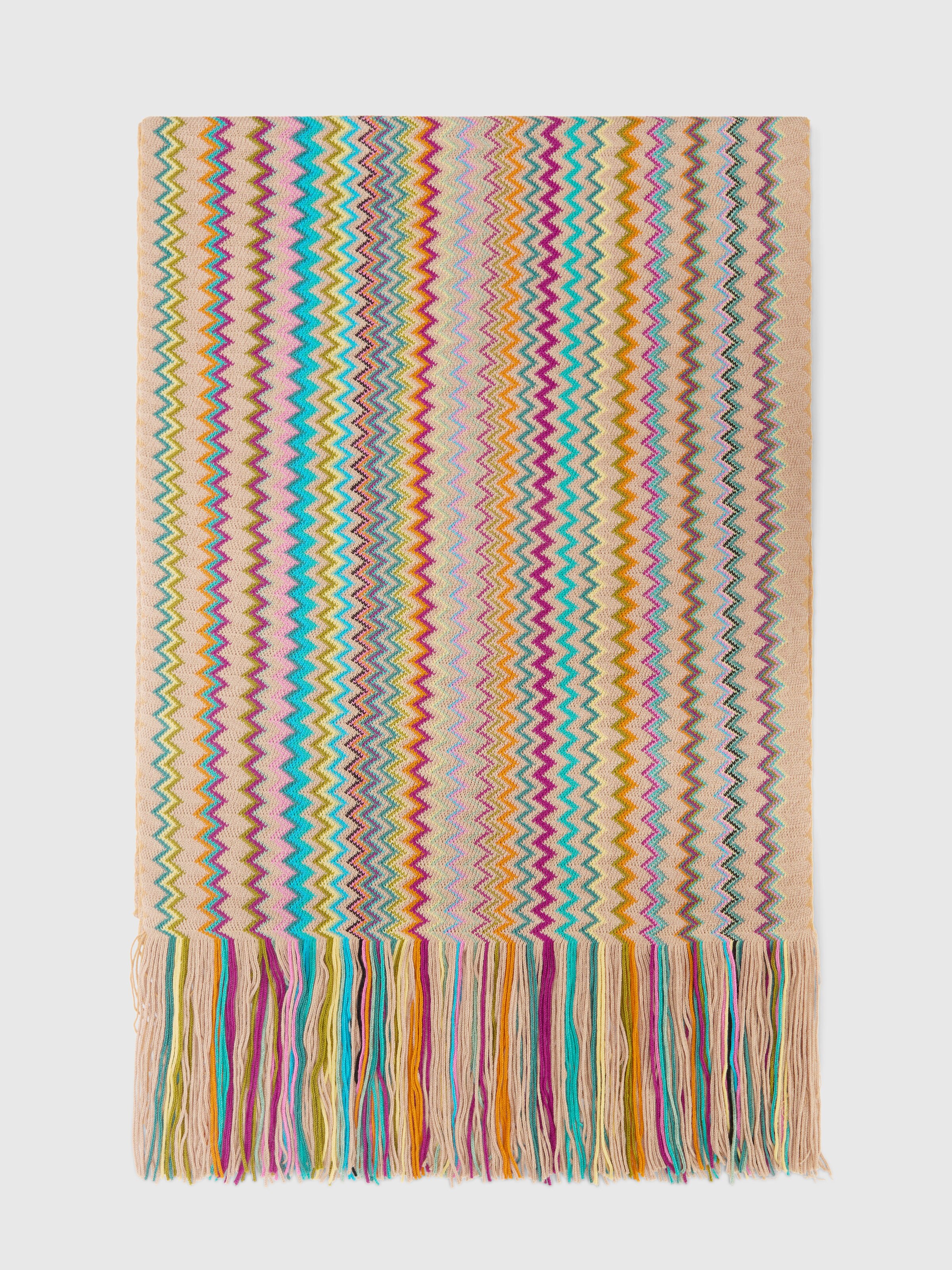 Écharpe avec motif en zigzag et franges, Multicolore  - 0