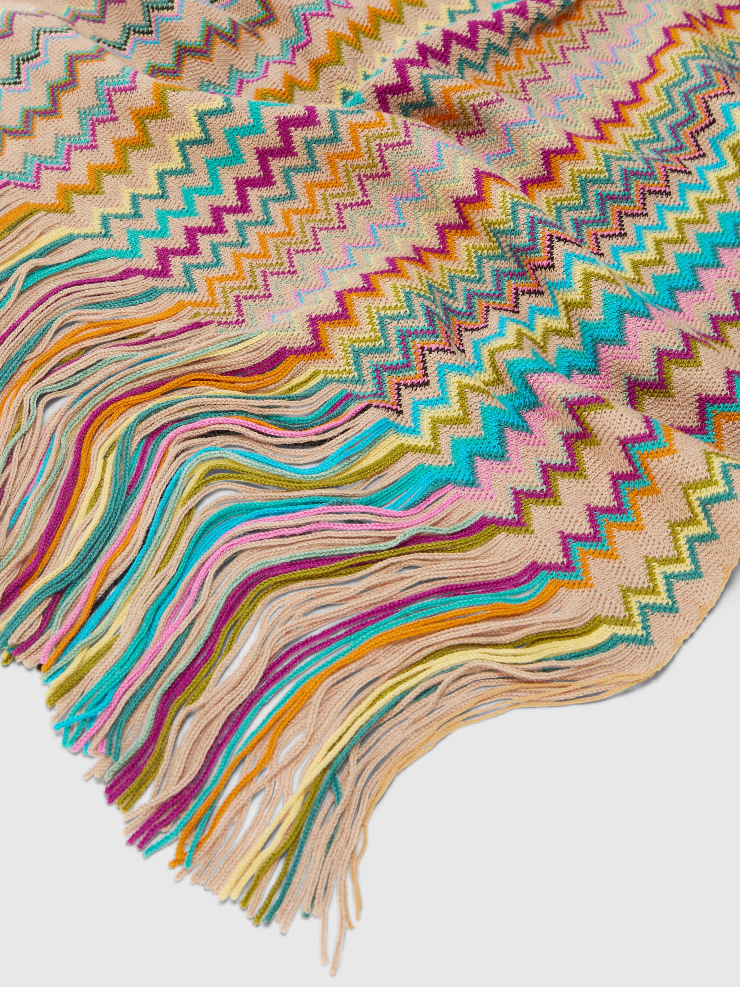 Écharpe avec motif en zigzag et franges, Multicolore  - 1
