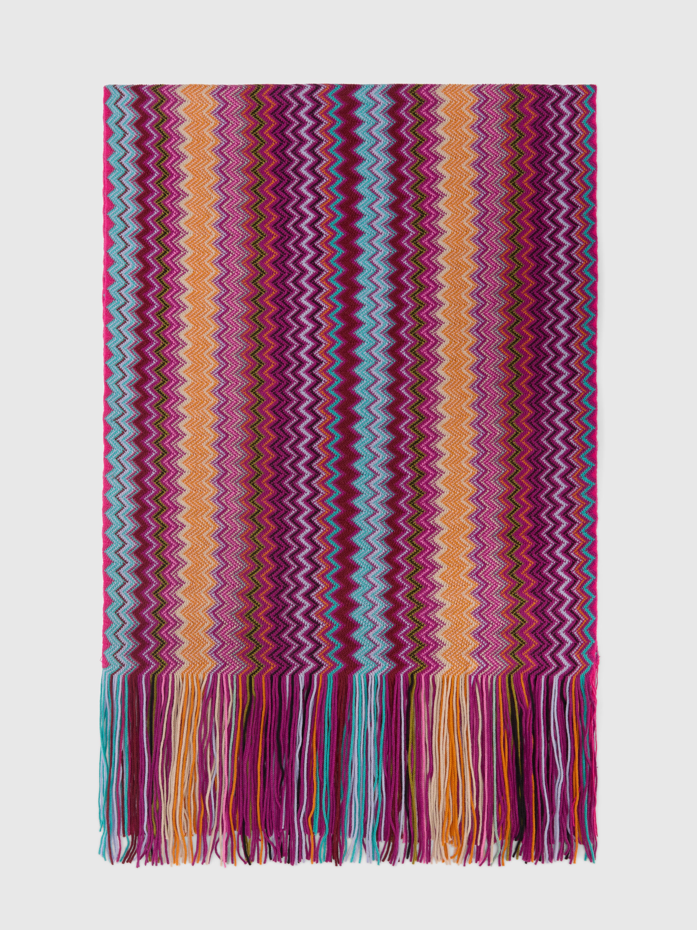 Écharpe avec motif en zigzag et franges, Multicolore  - 0