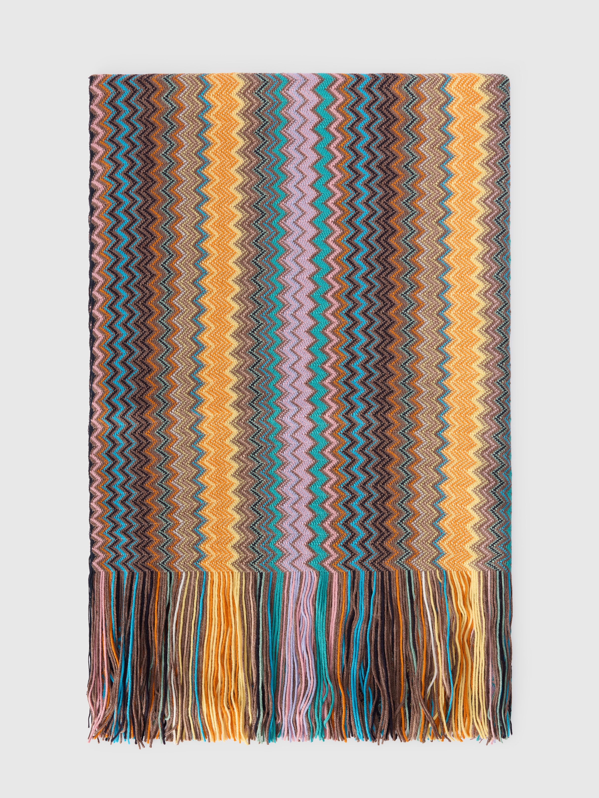 Scarf with zigzag pattern and fringes, Multicoloured  - 0