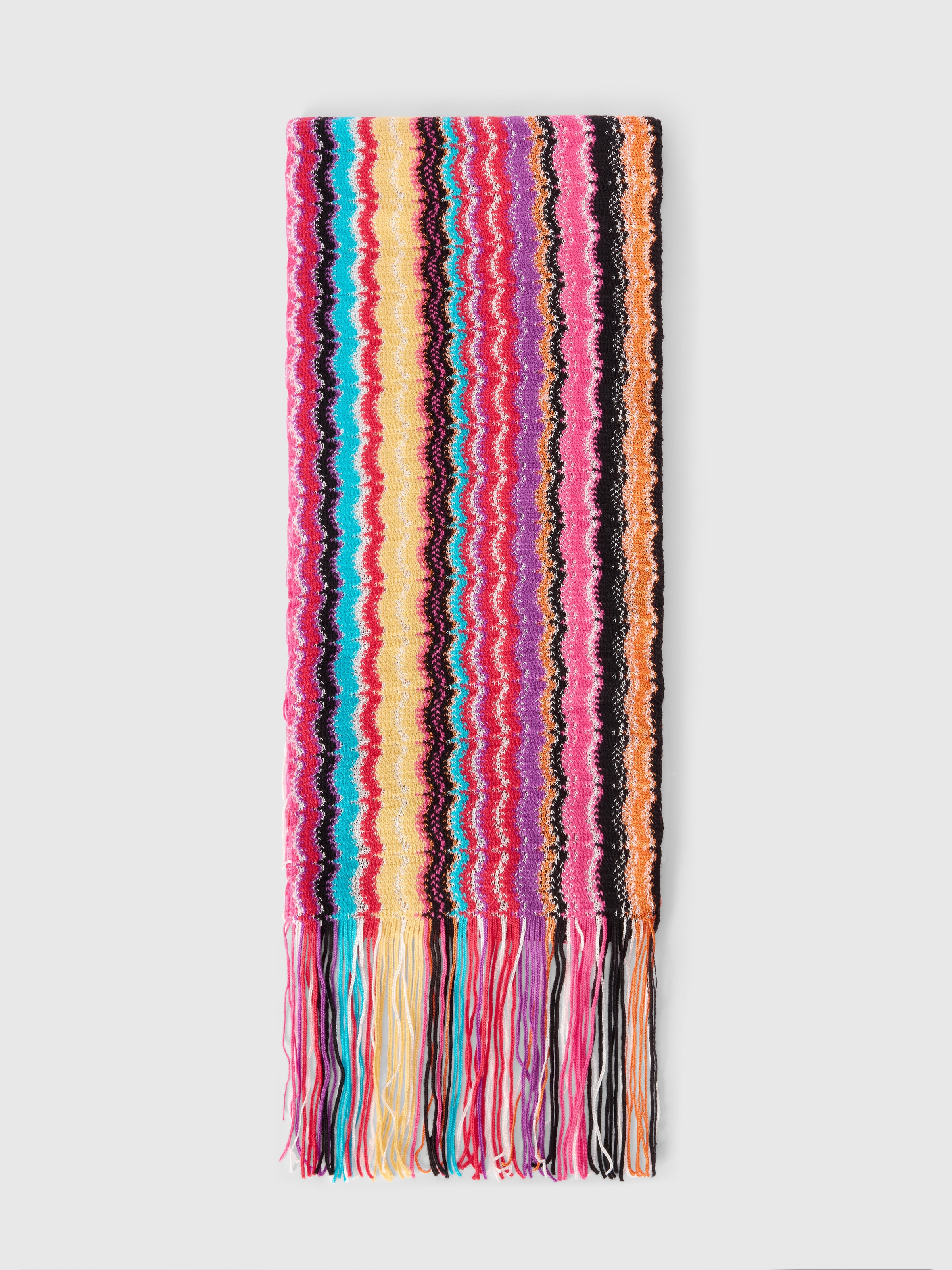 Wool and viscose scarf with fringes, Multicoloured  - 0
