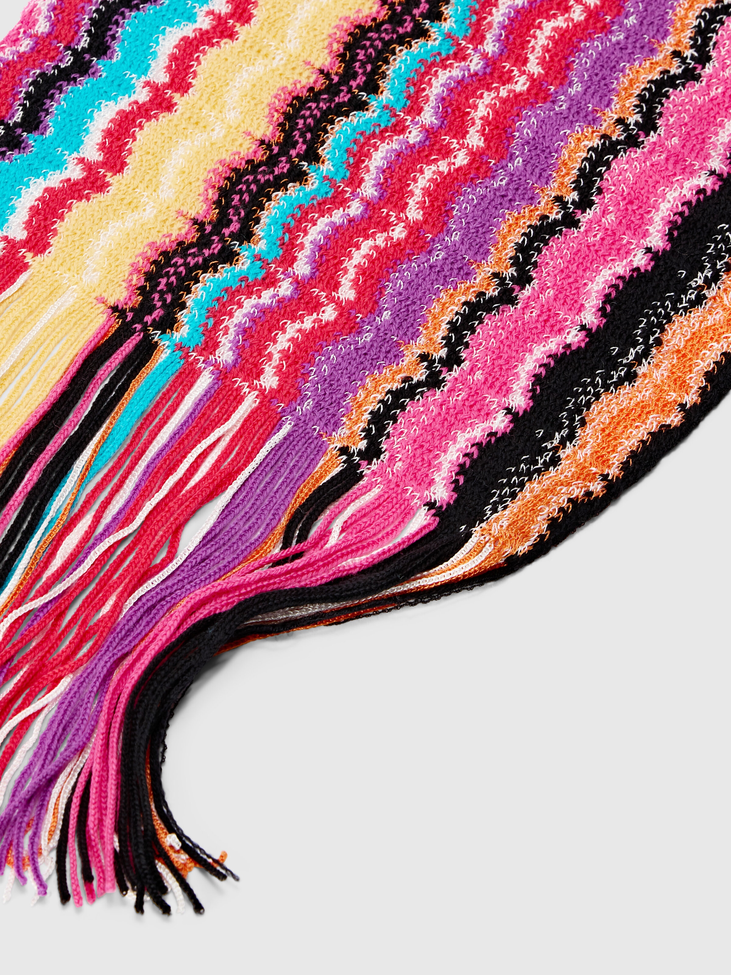 Wool and viscose scarf with fringes, Multicoloured  - 1