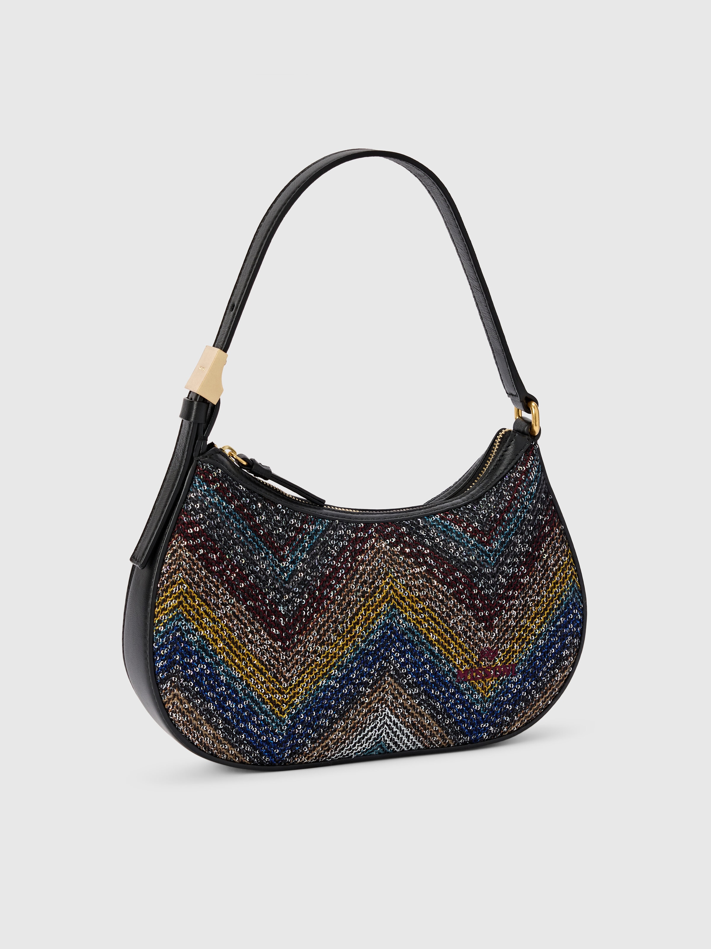 Bolso bandolera de tela en zigzag con lentejuelas, Multicolor  - 1